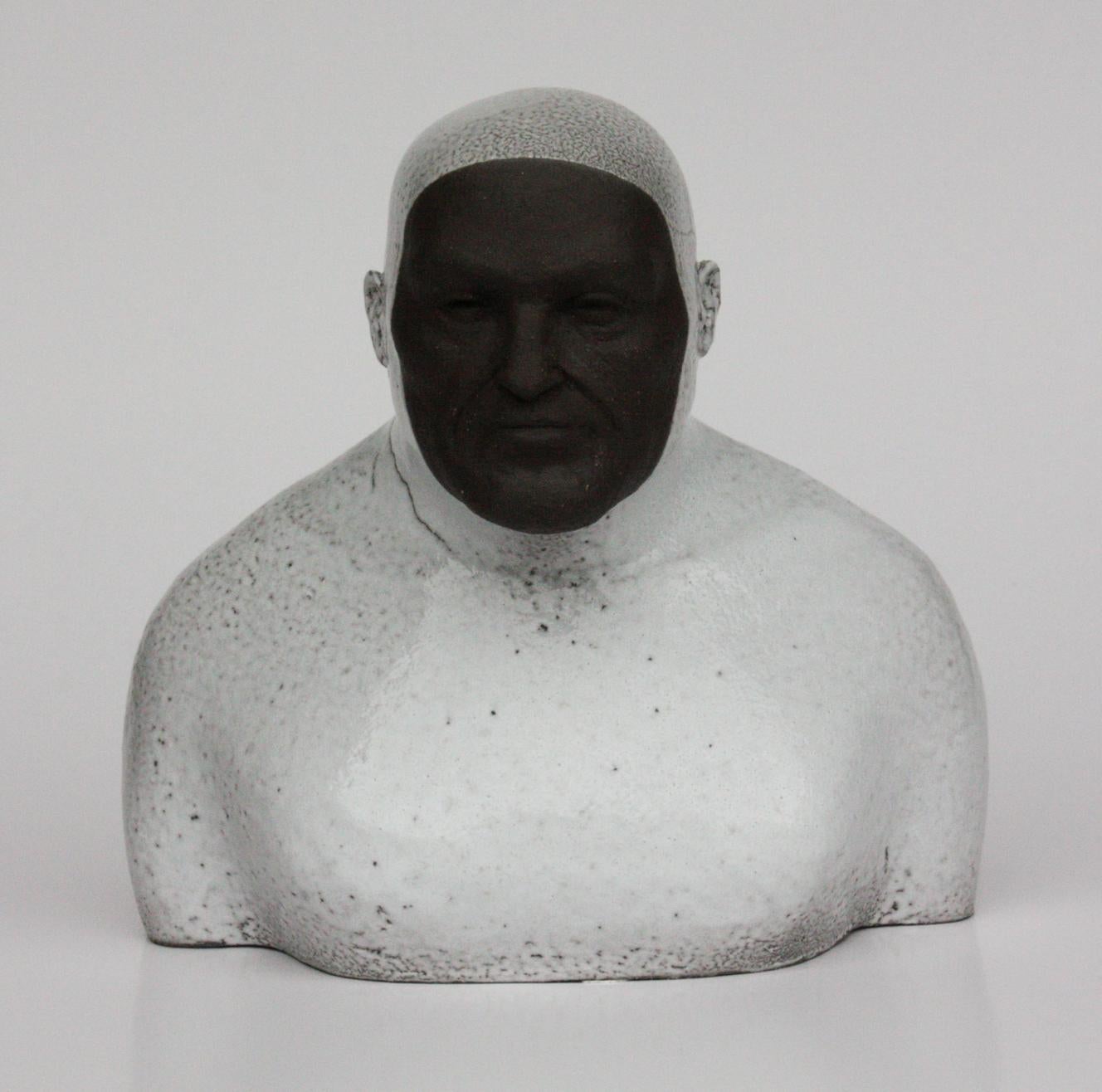 Tomasz Bielak Figurative Sculpture - White Swimmer - Contemporary Handmade Glazed Ceramics Sculpture , Man Portrait