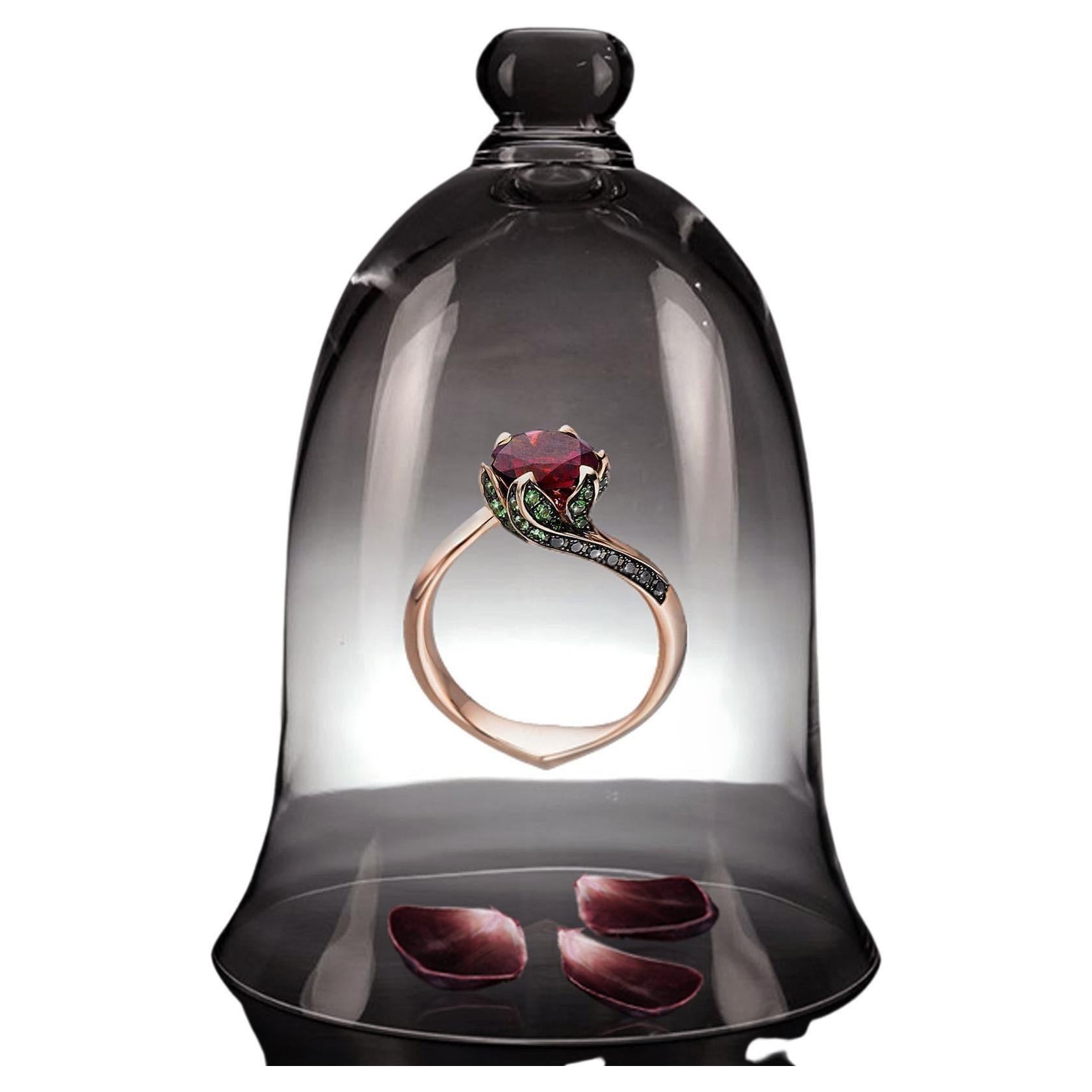 For Sale:  Tomasz Donocik 18 Karat Rose Gold Rubellite Lily Pad Engagement Ring 2