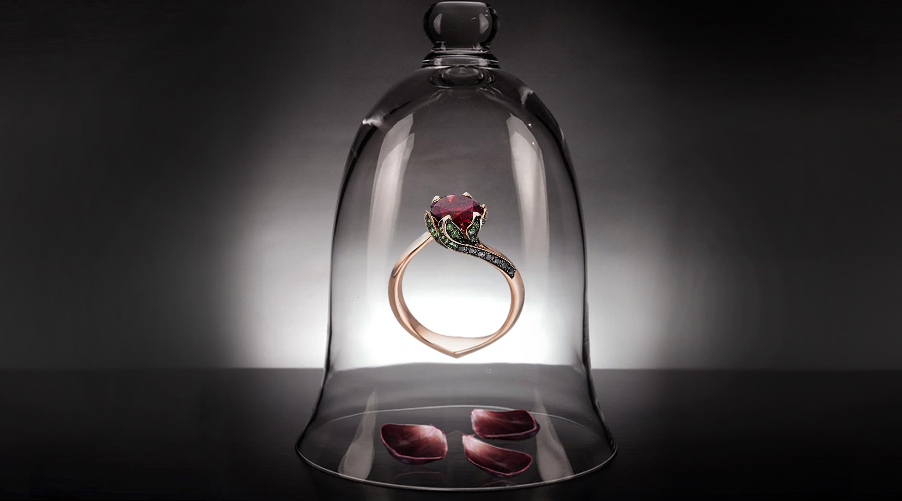 For Sale:  Tomasz Donocik 18 Karat Rose Gold Rubellite Lily Pad Engagement Ring 5