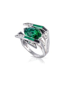 Tomasz Donocik 18 Karat White Gold Electric Night Green Tourmaline Cocktail Ring
