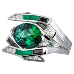 Tomasz Donocik 18 Karat White Gold Electric Night Green Tourmaline Cocktail Ring
