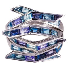 Tomasz Donocik Sapphire Topaz Tanzanite Iolite 18k Gold Statement Cocktail Ring 