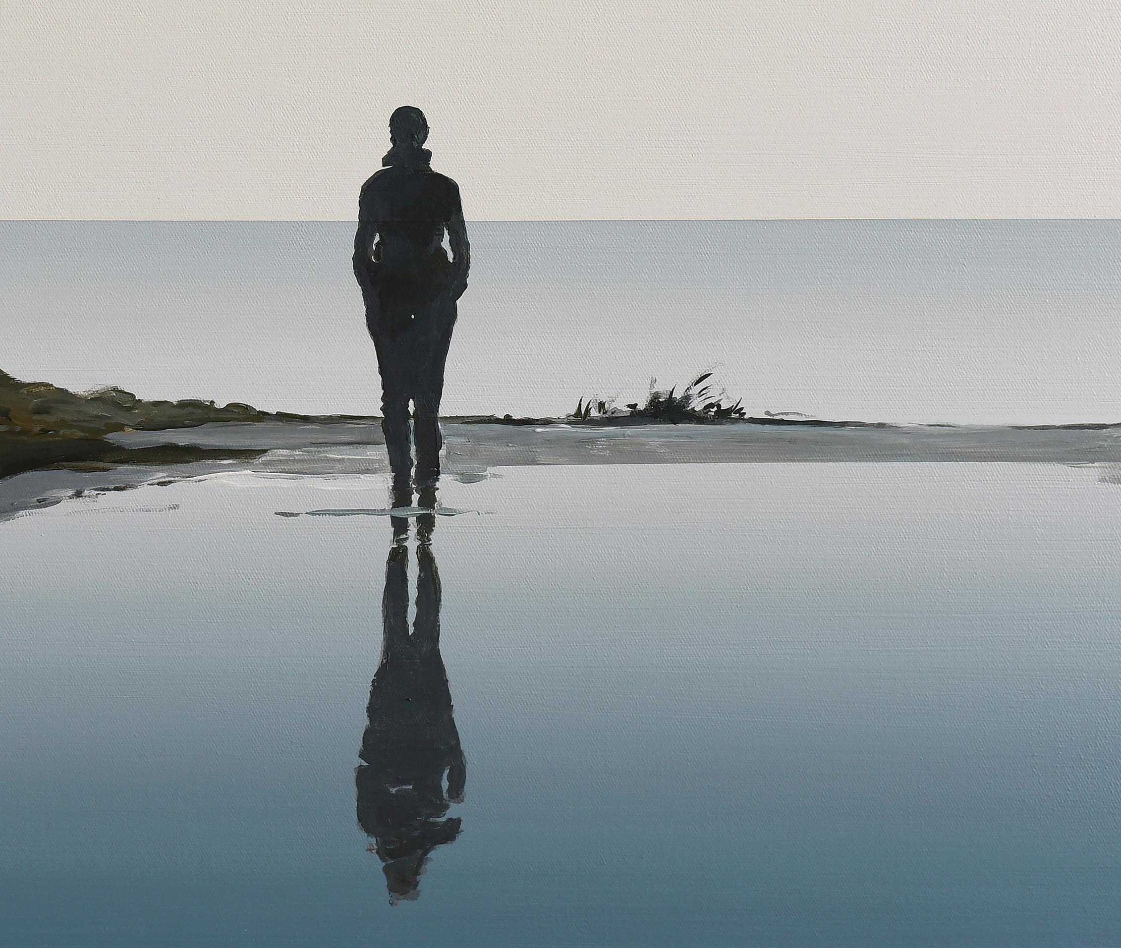 L'infini -  Peinture de paysage figurative moderne, minimaliste, paysage de mer, vue de plage - Painting de Tomasz Kołodziejczyk