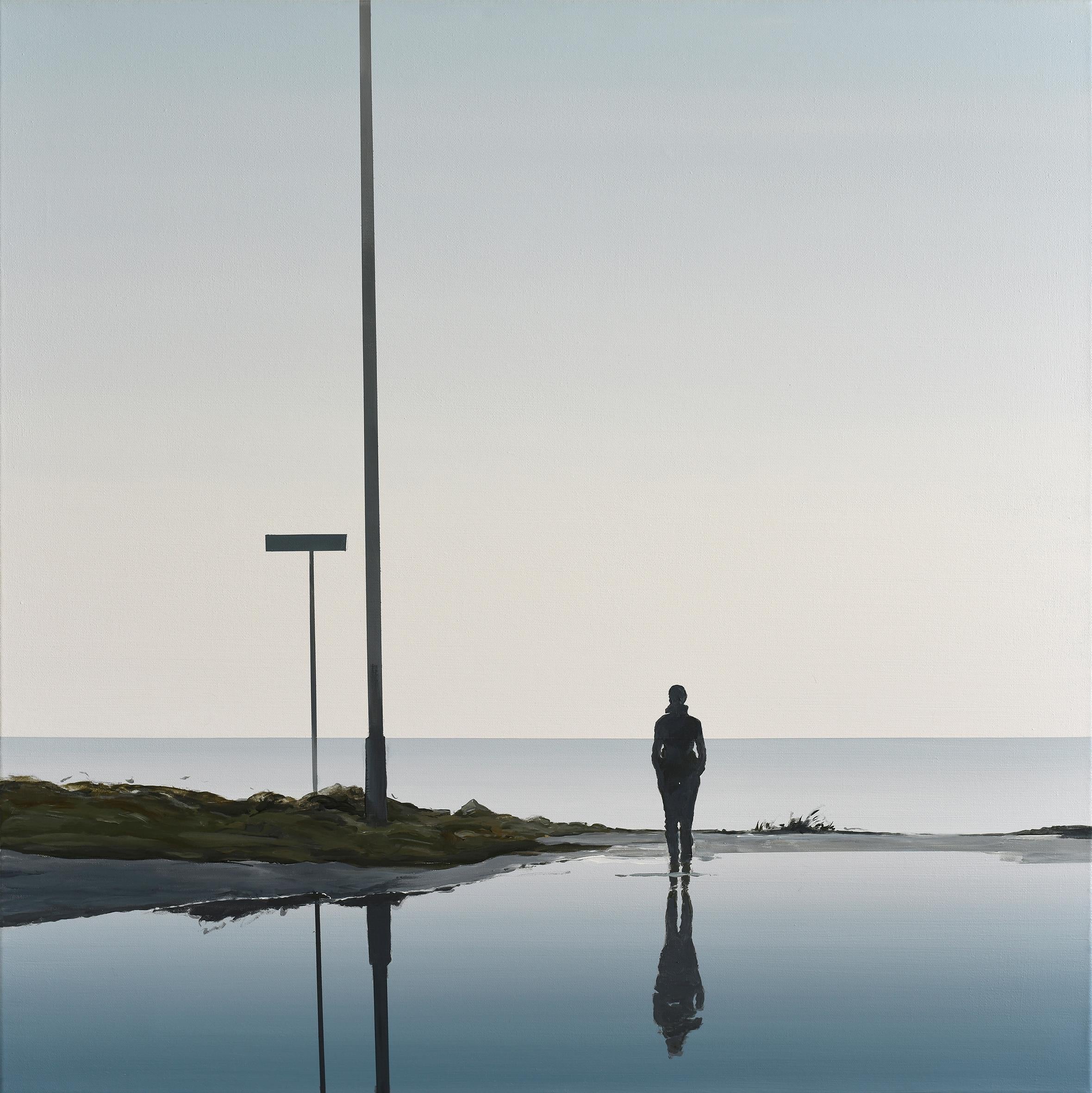 Landscape Painting Tomasz Kołodziejczyk - L'infini -  Peinture de paysage figurative moderne, minimaliste, paysage de mer, vue de plage