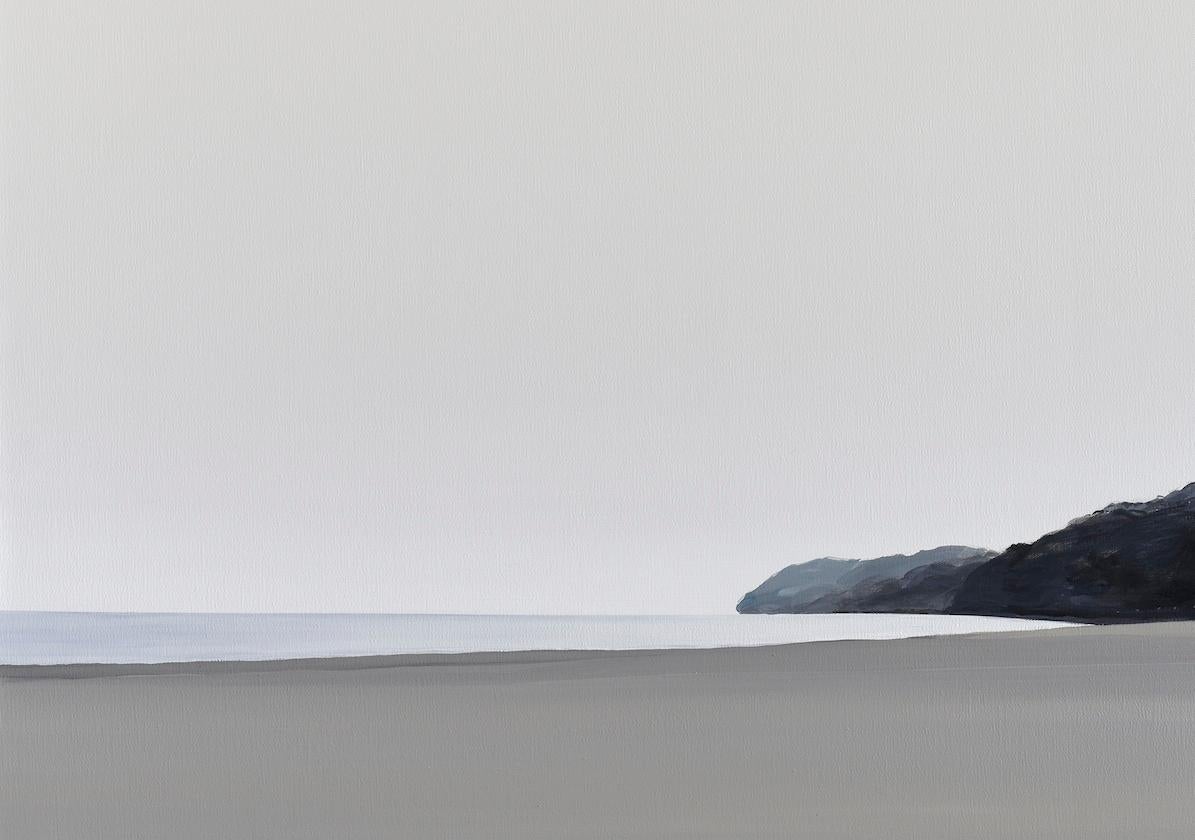 La plage, peinture de paysage figurative moderne, minimaliste, mer, vue de plage - Painting de Tomasz Kołodziejczyk