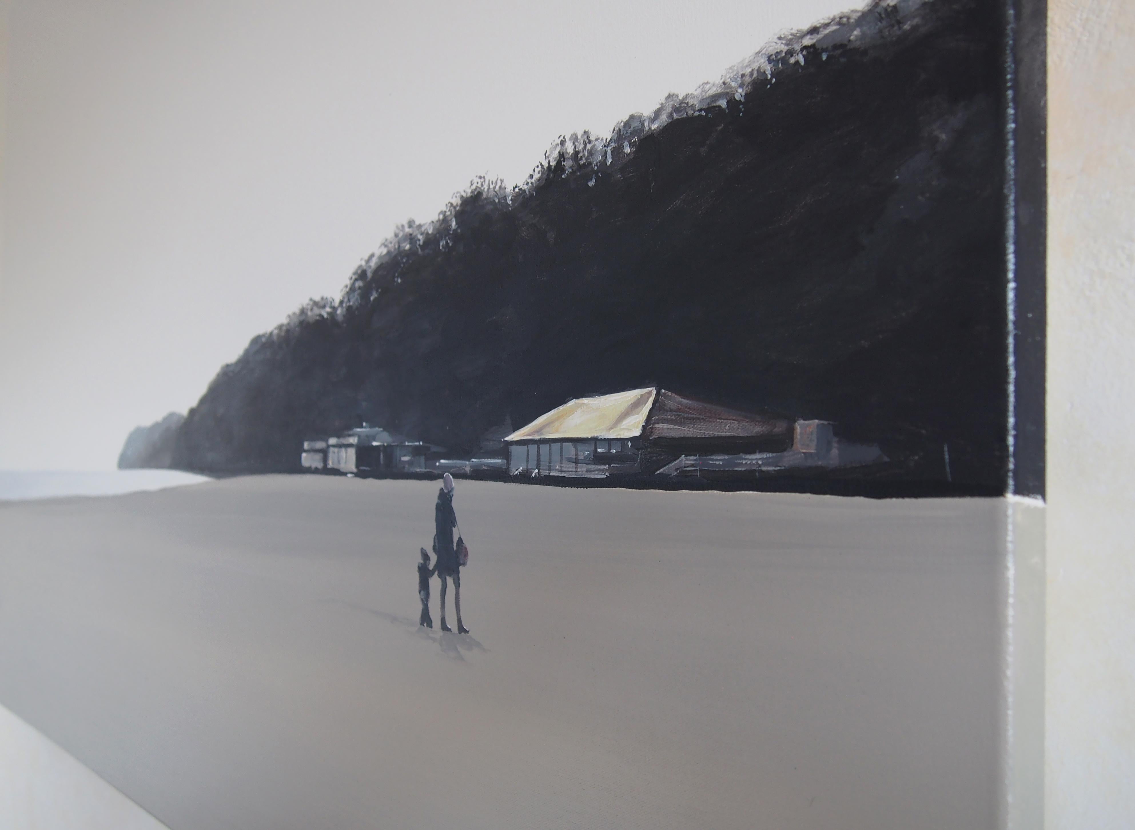 The Beach, Modern Figurative Landscape Painting, Minimalistic, Sea, Beach View For Sale 2