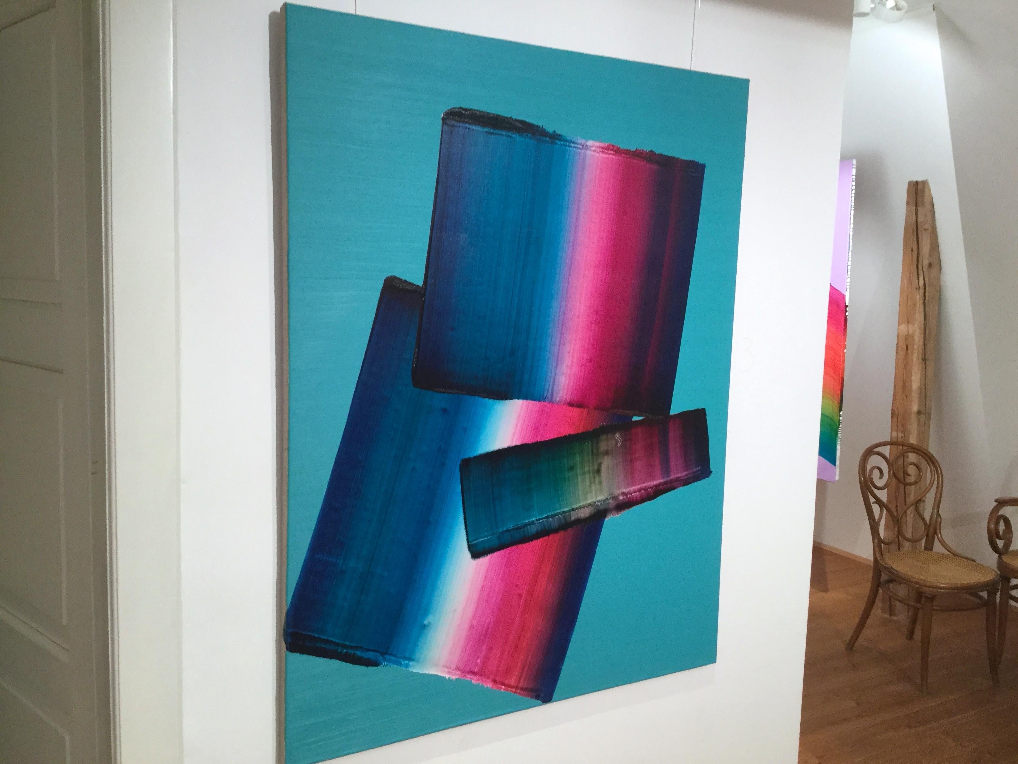 Untitled 23 -  Contemporary Abstract and Colorful Painting, Textile Lightness - Blue Abstract Painting by Tomasz Prymon