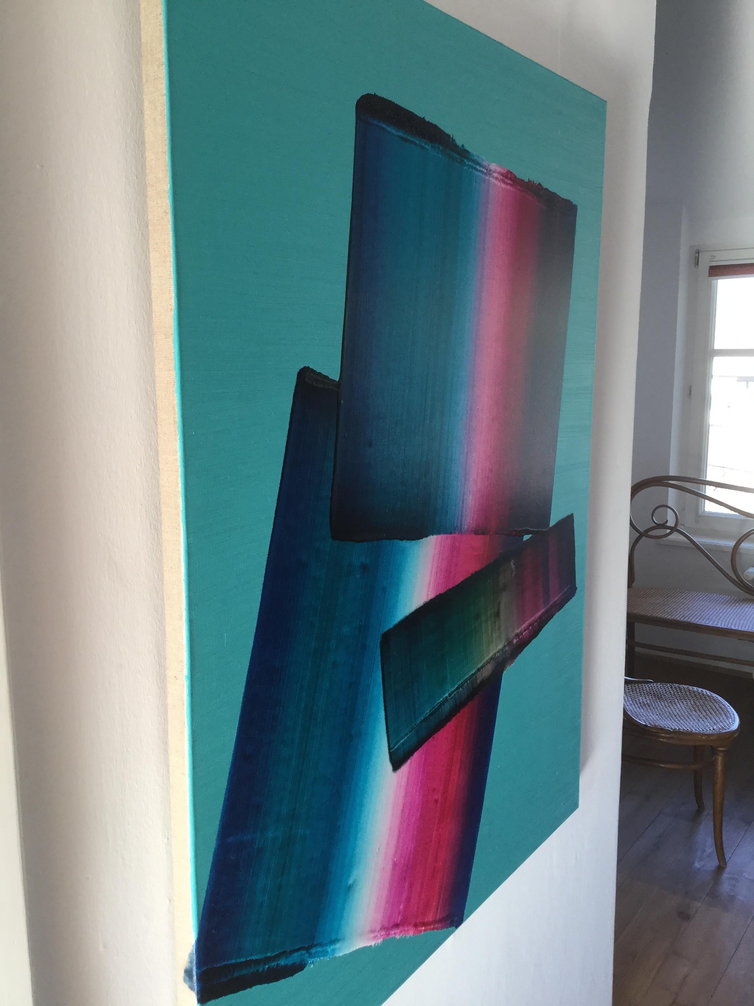 Senza titolo 23 -  Pittura contemporanea astratta e colorata, leggerezza tessile - Abstract Painting Blu di Tomasz Prymon