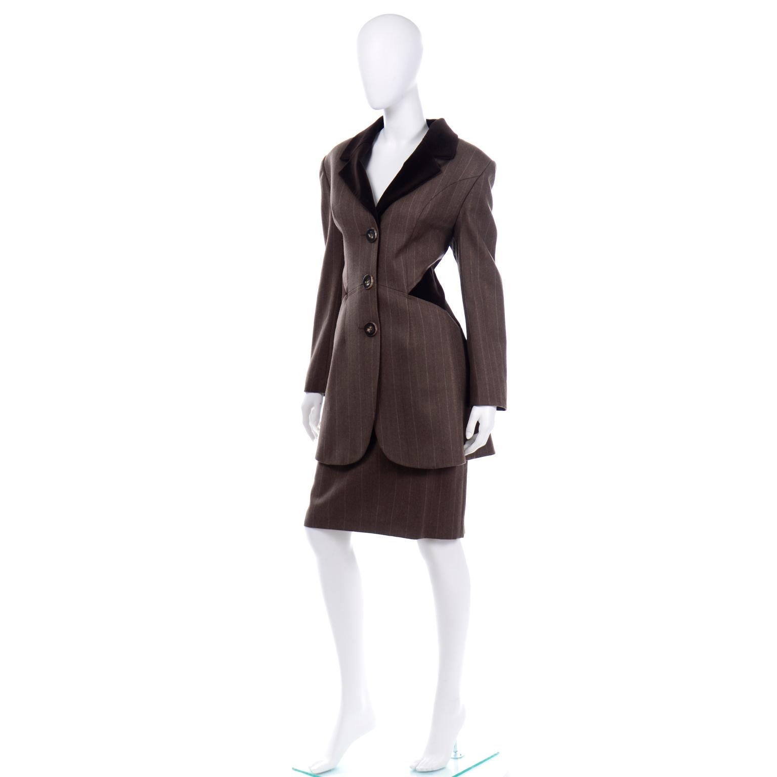 Tomasz Starzewski England Vintage Brown Equestrian Style Skirt Suit In Excellent Condition In Portland, OR