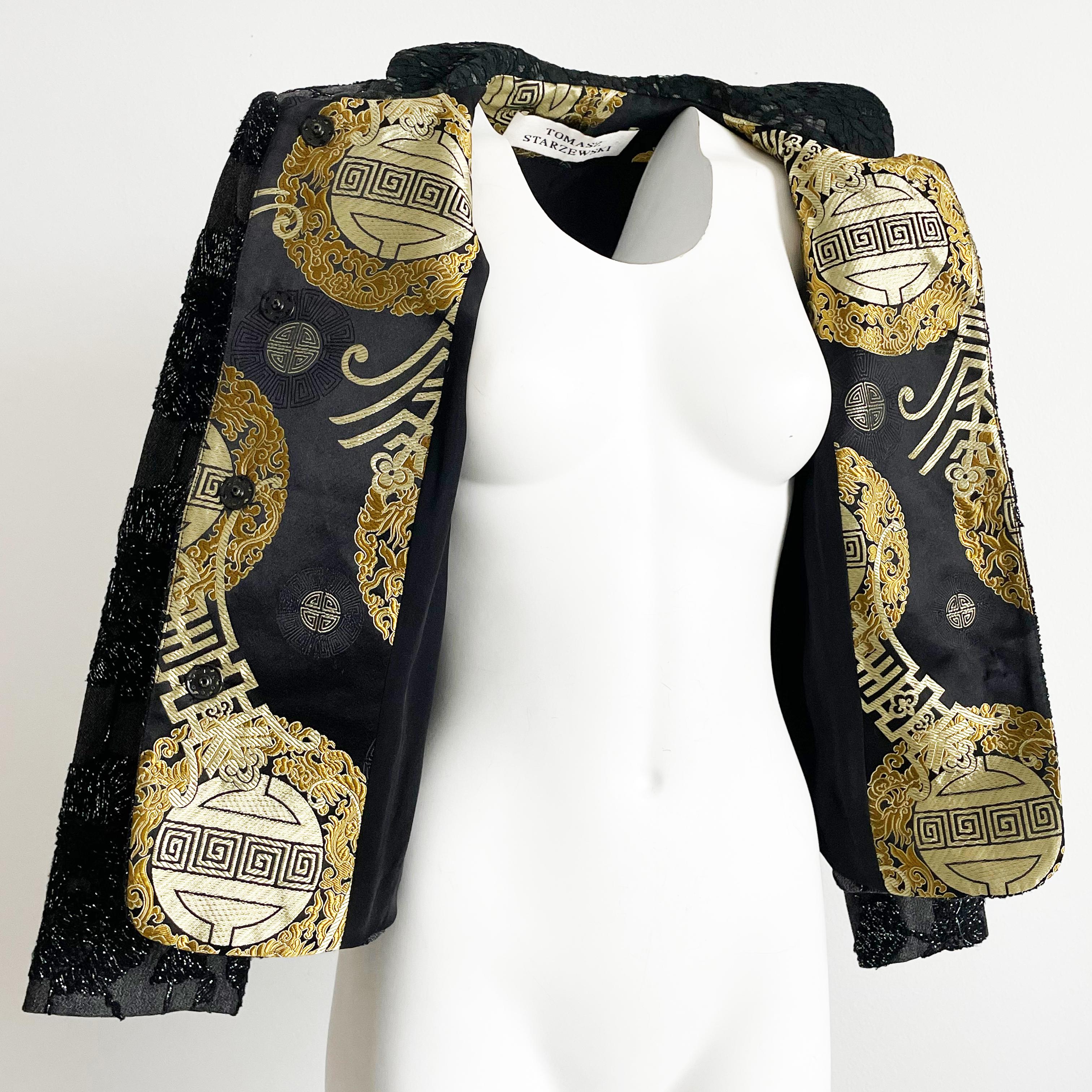 Tomasz Starzewski Evening Jacket Cropped Embroidery Asian Motif Sz 8 Vintage For Sale 1