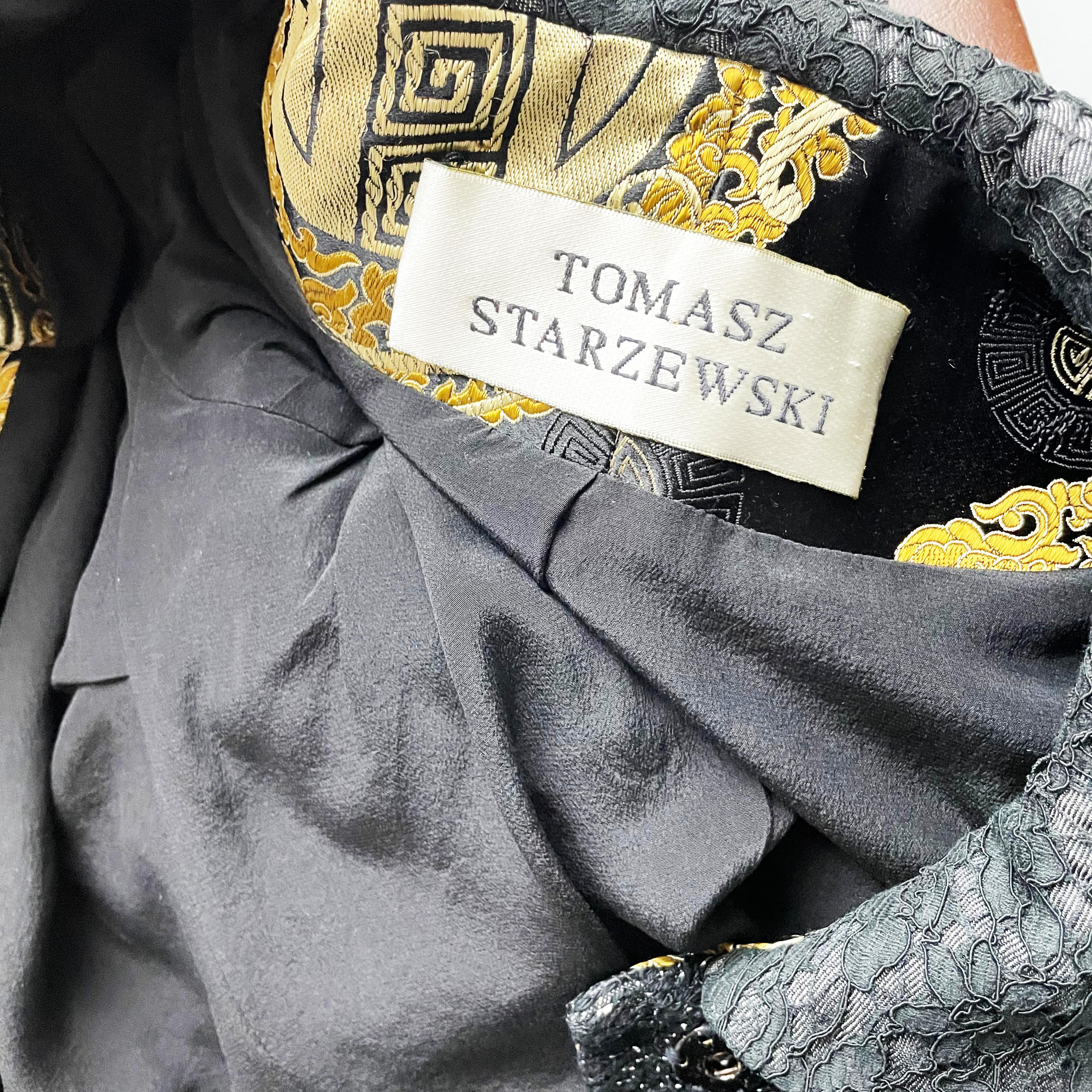 Tomasz Starzewski Evening Jacket Cropped Embroidery Asian Motif Sz 8 Vintage For Sale 4