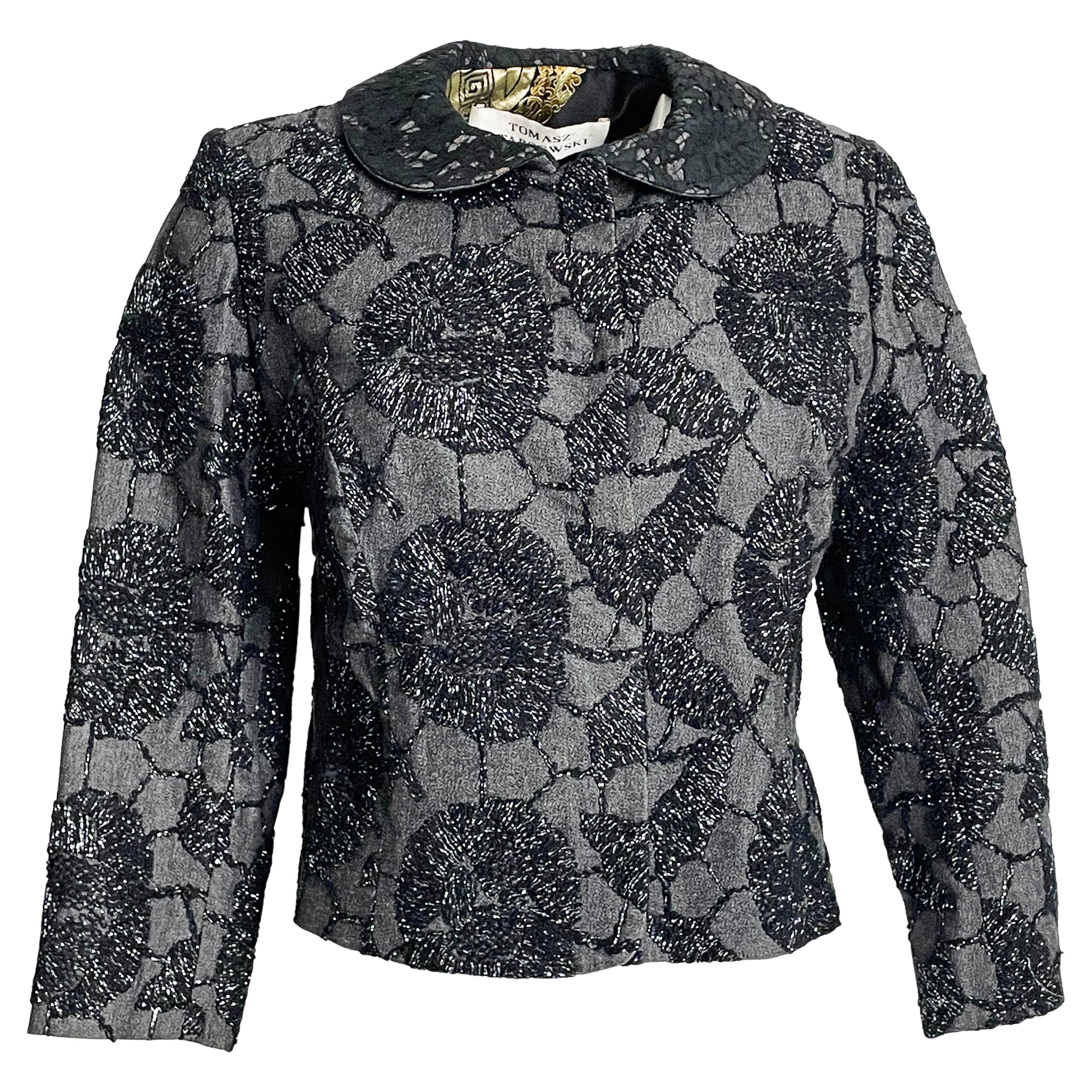 Tomasz Starzewski Evening Jacket Cropped Embroidery Asian Motif Sz 8 Vintage For Sale