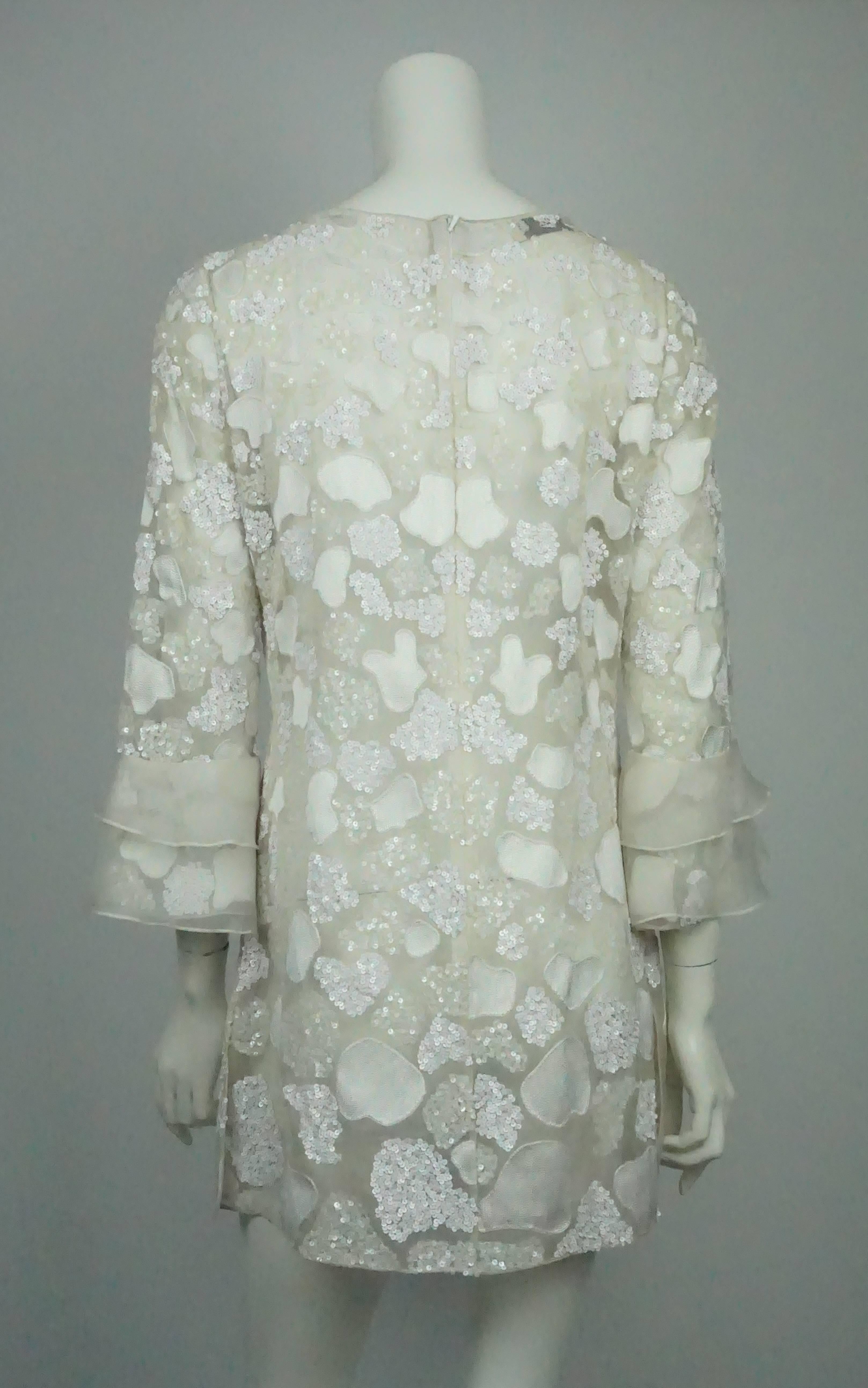 Gray Tomasz Starzewski Ivory Silk Organza Beaded Tunic 