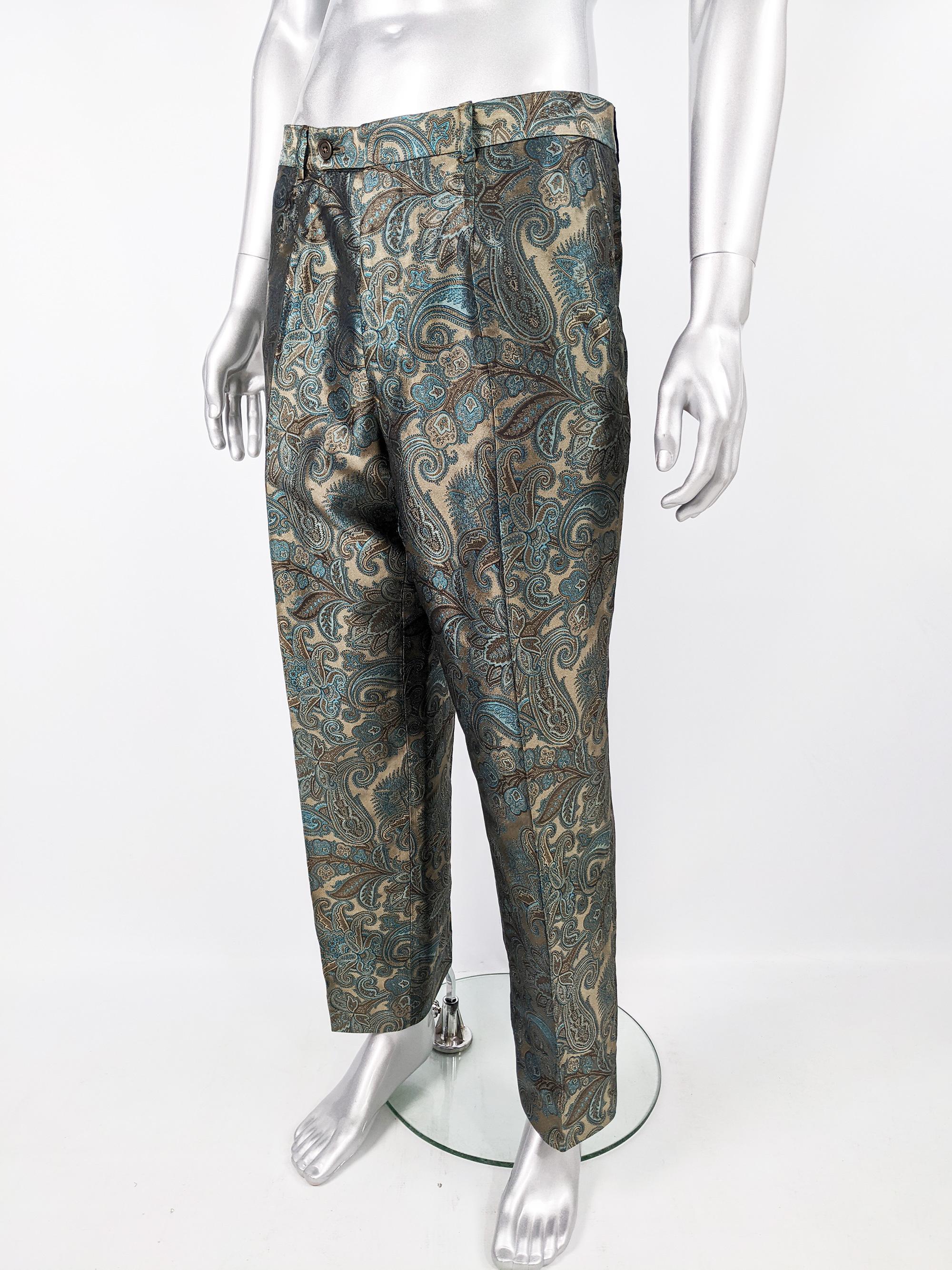 Gray Tomasz Starzewski Vintage Mens Pure Silk Brocade Trousers Pants