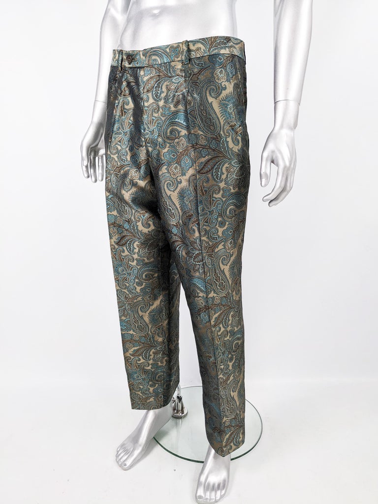 Tomasz Starzewski Vintage Mens Pure Silk Brocade Trousers Pants at 1stDibs