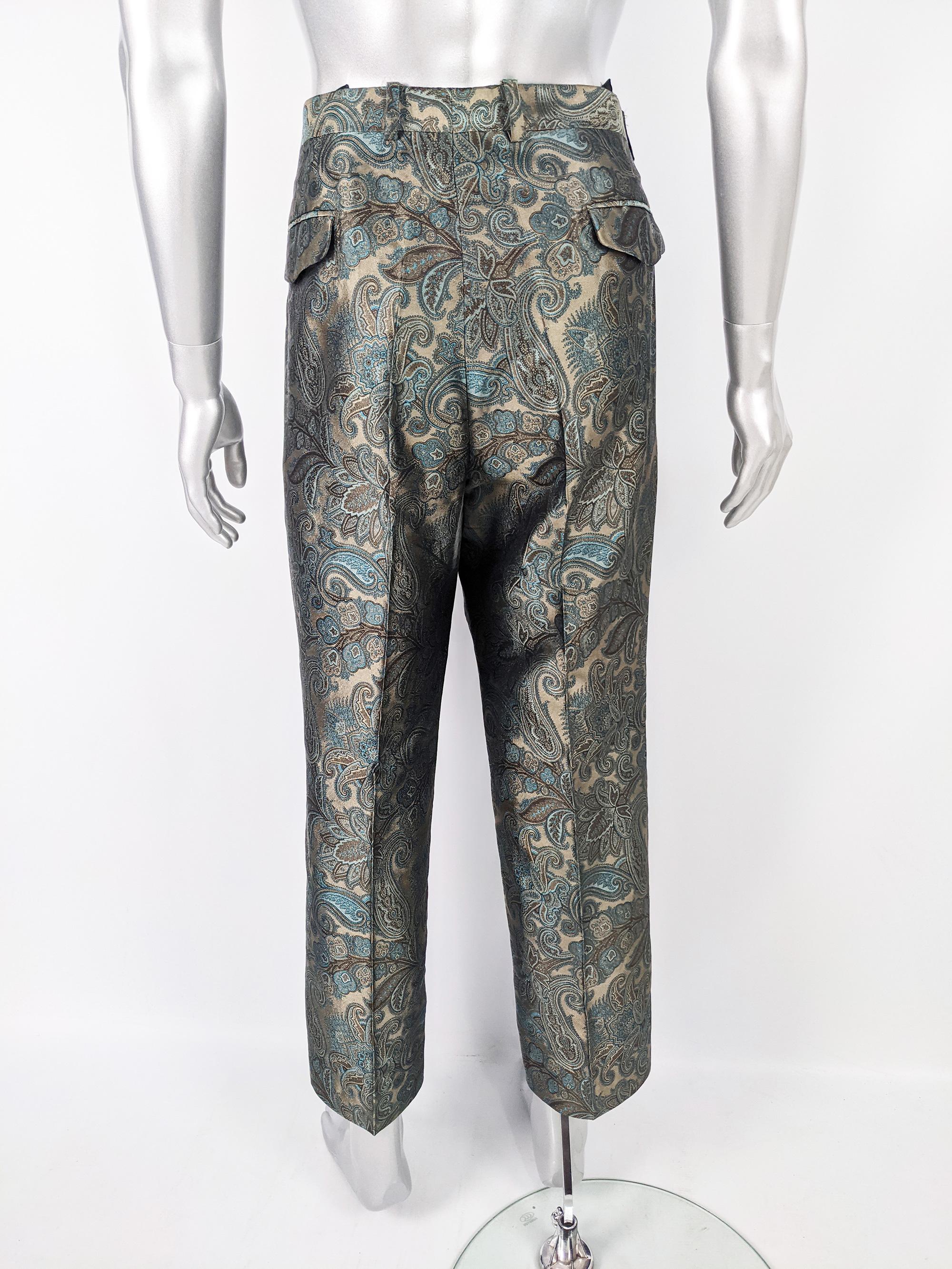 Tomasz Starzewski Vintage Mens Pure Silk Brocade Trousers Pants In Good Condition In Doncaster, South Yorkshire