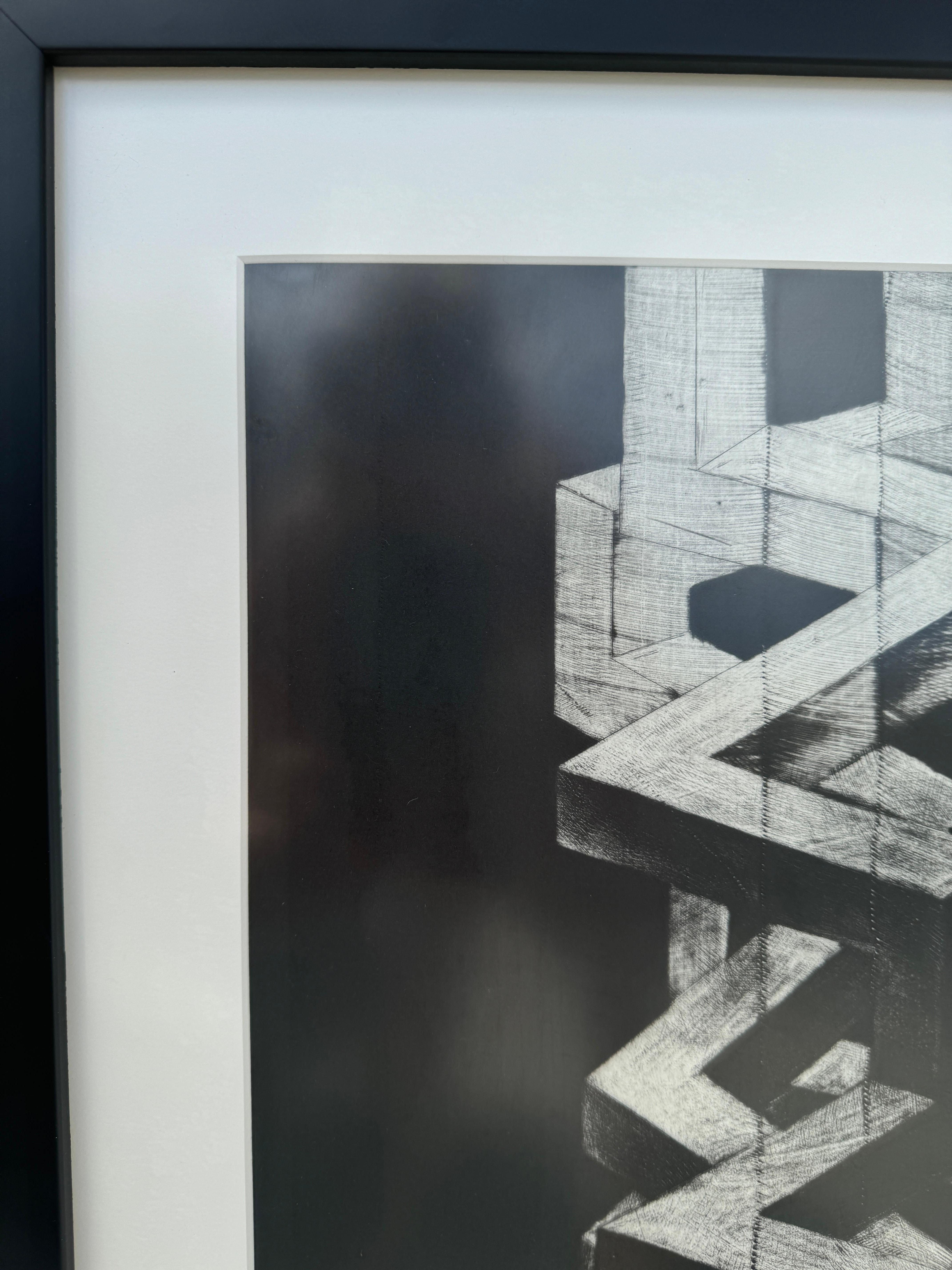 Perpetuum Mobile LXXX Mezzotinta en blanco y negro - Print Geométrico abstracto de Tomasz Winiarski