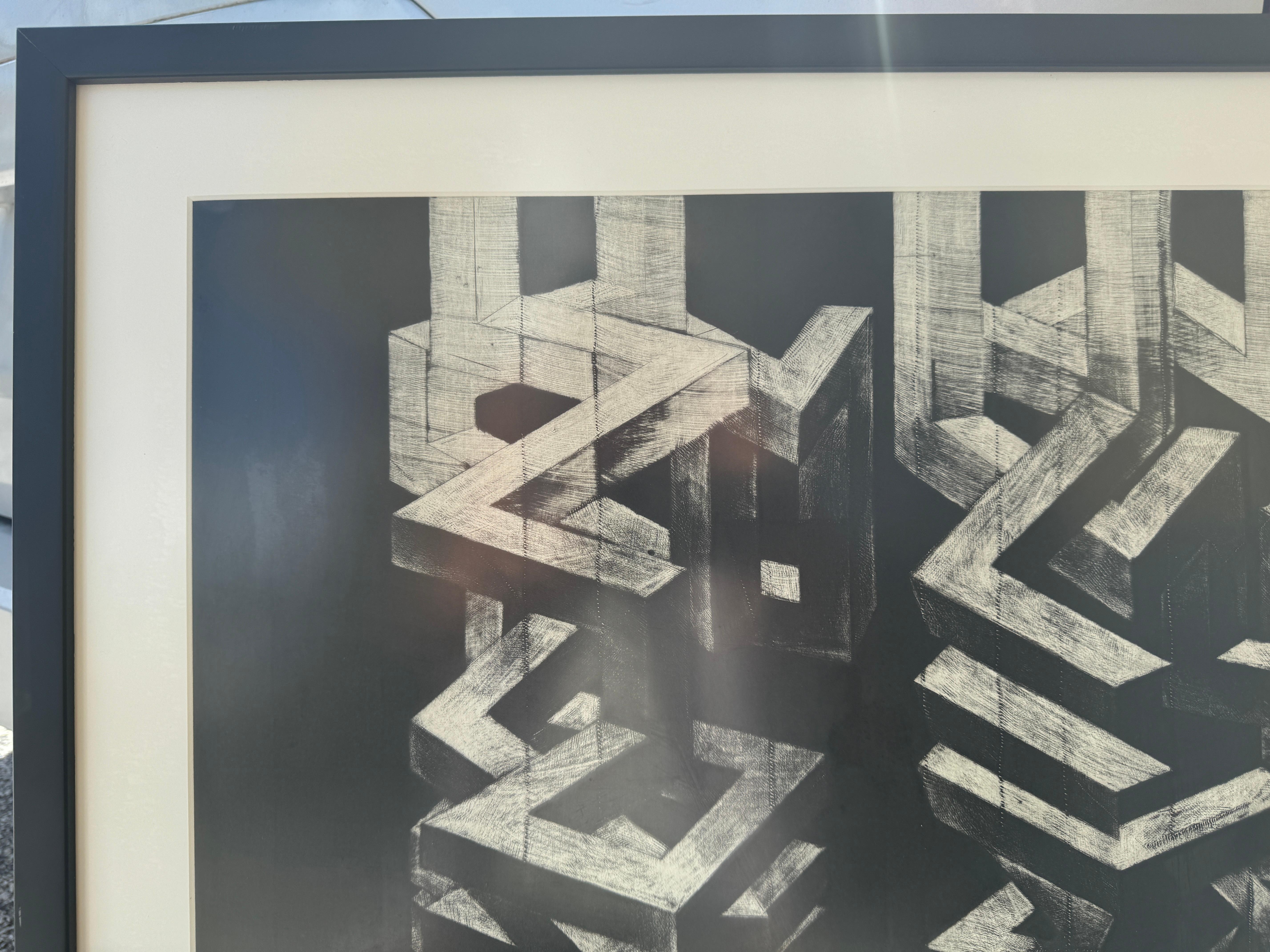 Perpetuum Mobile LXXX Mezzotinta en blanco y negro - Figurative Print Gris de Tomasz Winiarski