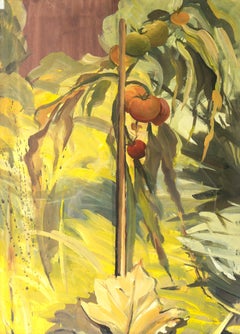 „Tomato-Pflanzgefäß im Herbst“ von Anthony Day, großes Original-Gemälde in Gouache