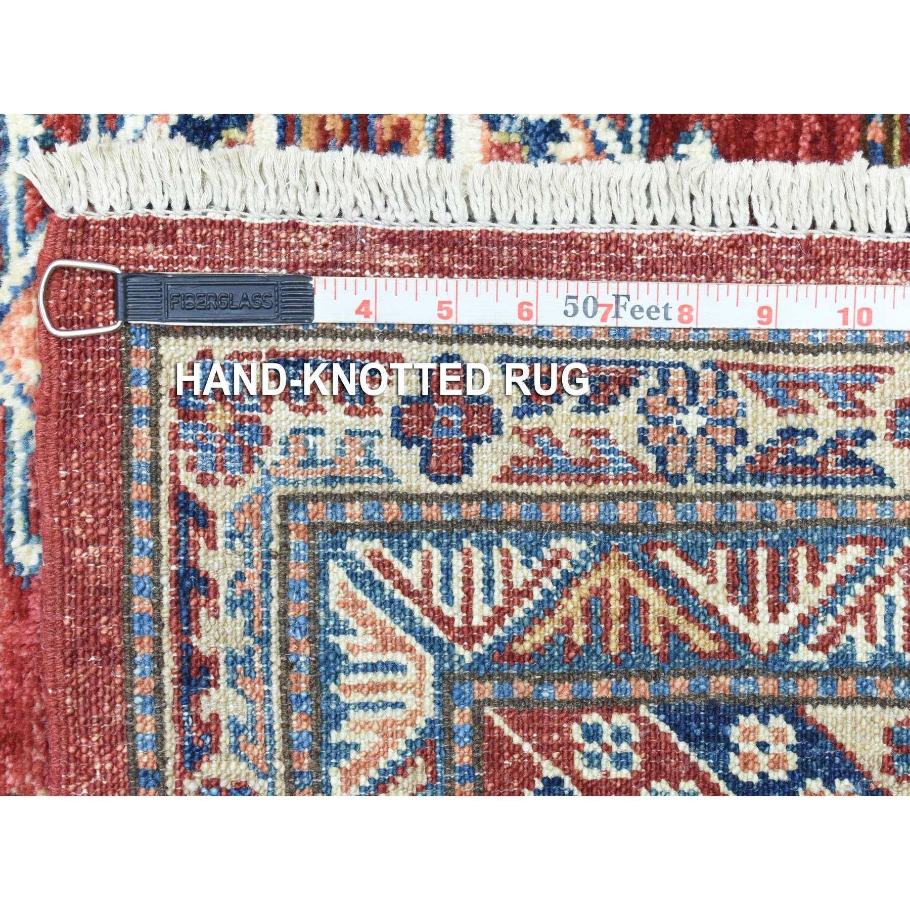 Tapis oriental afghan Super Kazak en pure laine nouée à la main rouge tomate 8'10