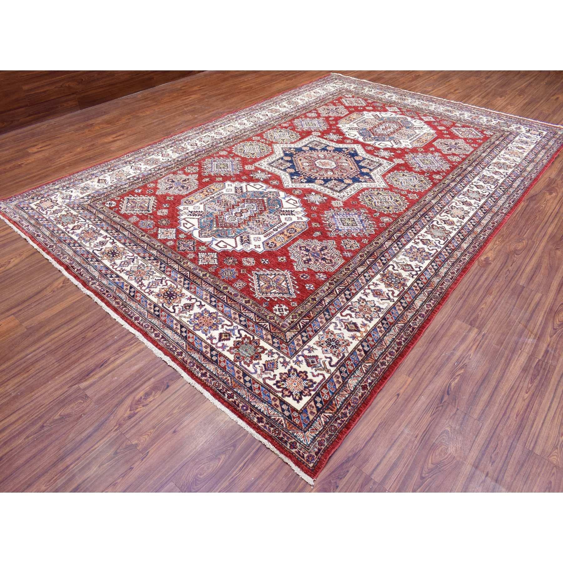 Afghan Tapis oriental afghan Super Kazak en pure laine nouée à la main rouge tomate 8'10