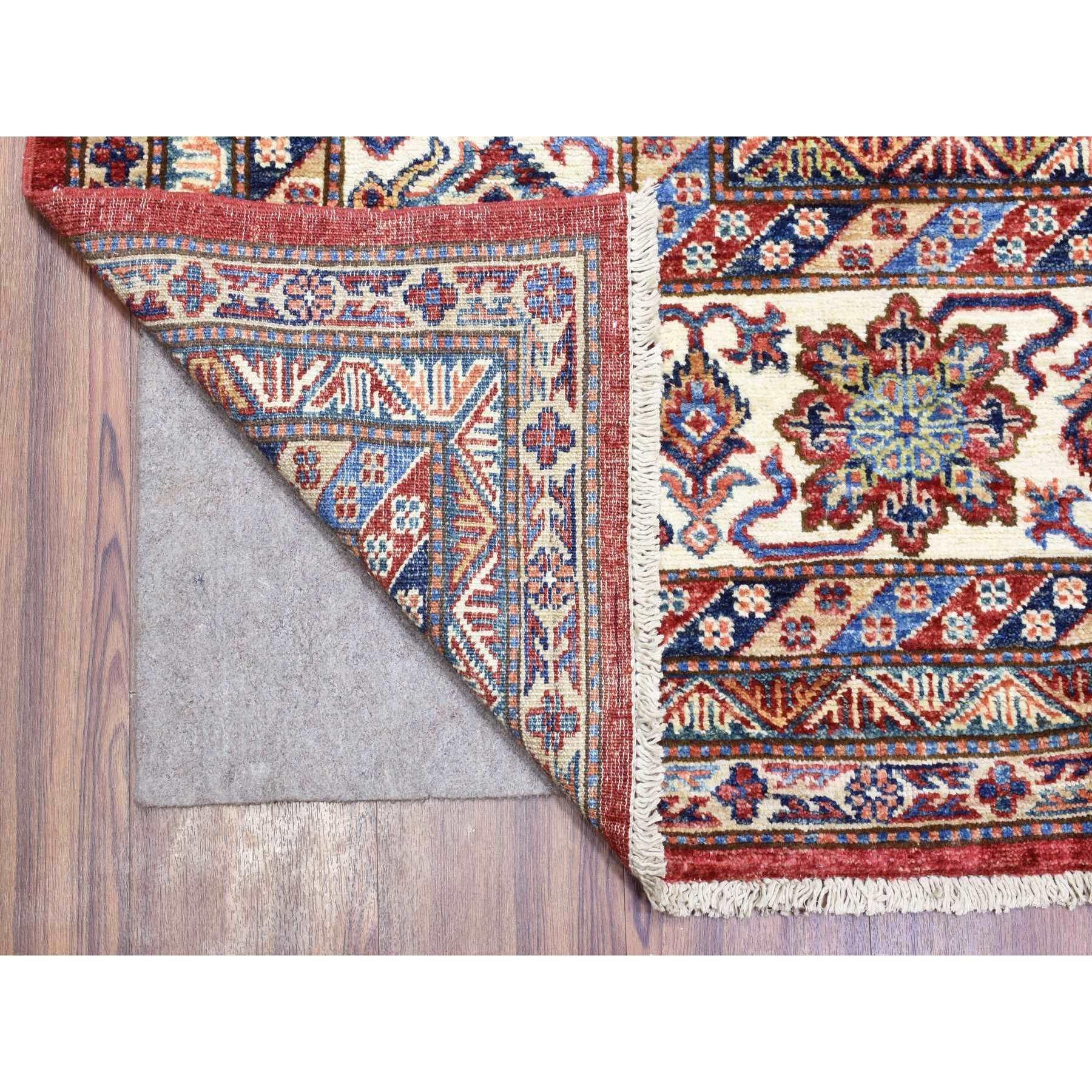 Noué à la main Tapis oriental afghan Super Kazak en pure laine nouée à la main rouge tomate 8'10