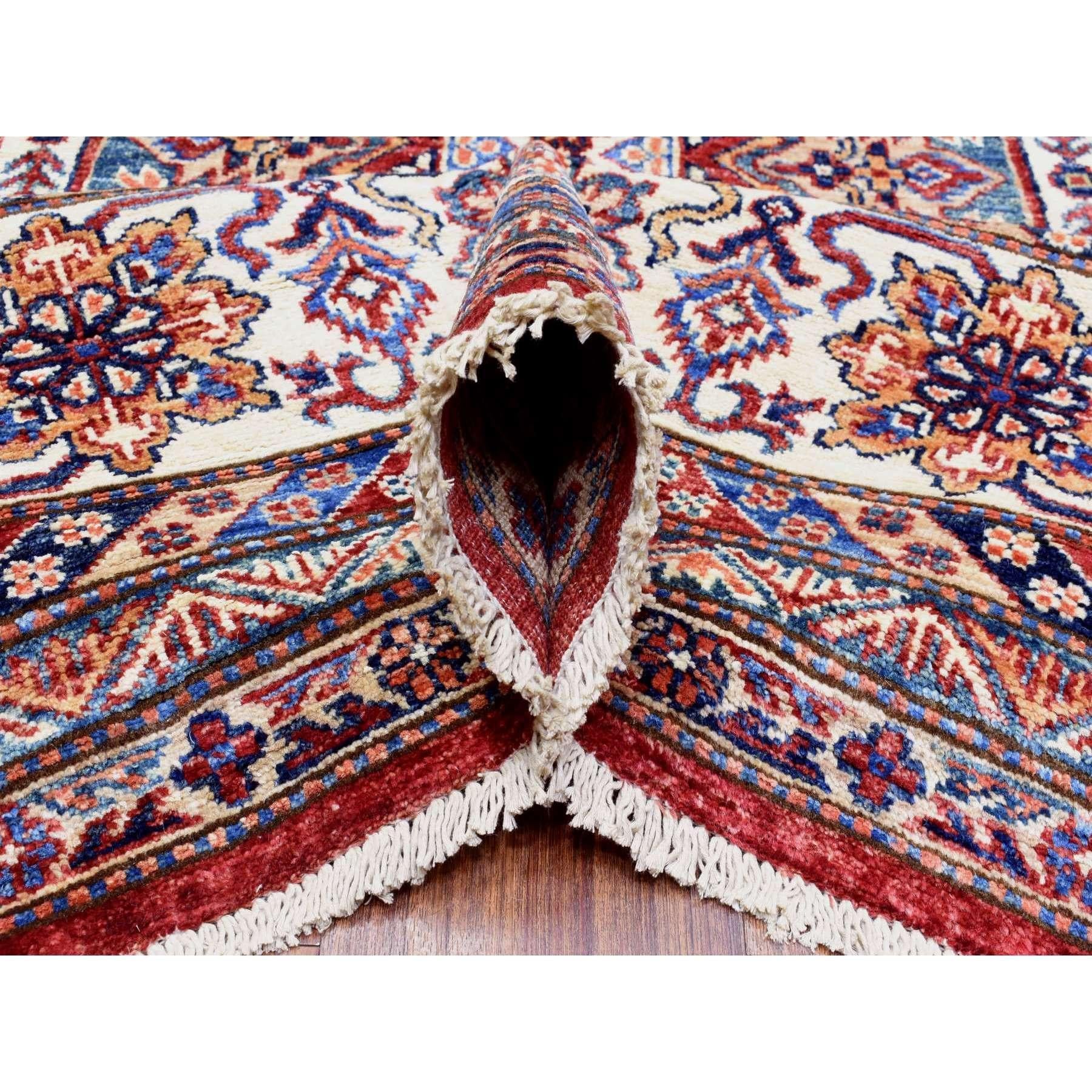 Tapis oriental afghan Super Kazak en pure laine nouée à la main rouge tomate 8'10
