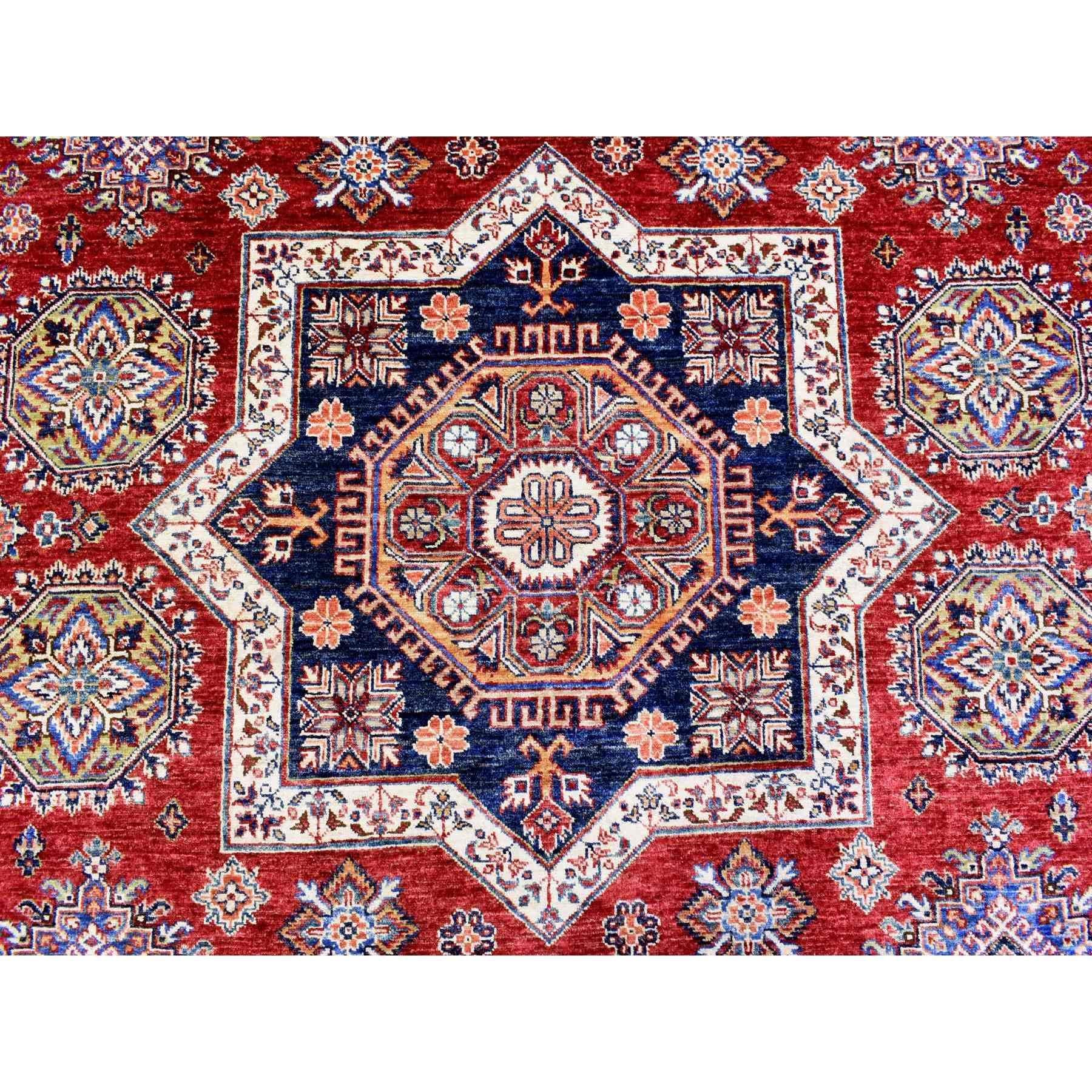 Tapis oriental afghan Super Kazak en pure laine nouée à la main rouge tomate 8'10