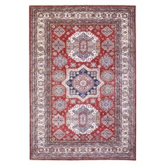 Alfombra Oriental Anudada a Mano de Pura Lana Afgana Super Kazak Rojo Tomate 8'10" x 13'0