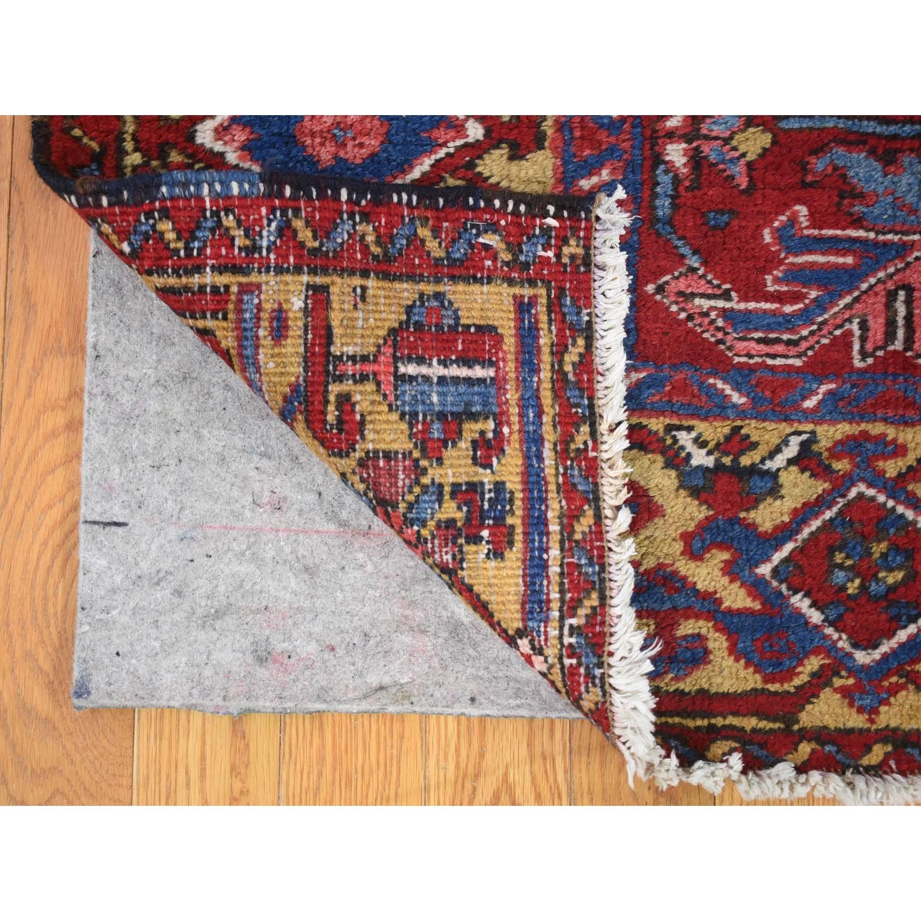 Tomato Red, Antique Persian Heriz, Geometric Design, Pure Wool, Hand Knotted Rug In Good Condition For Sale In Carlstadt, NJ