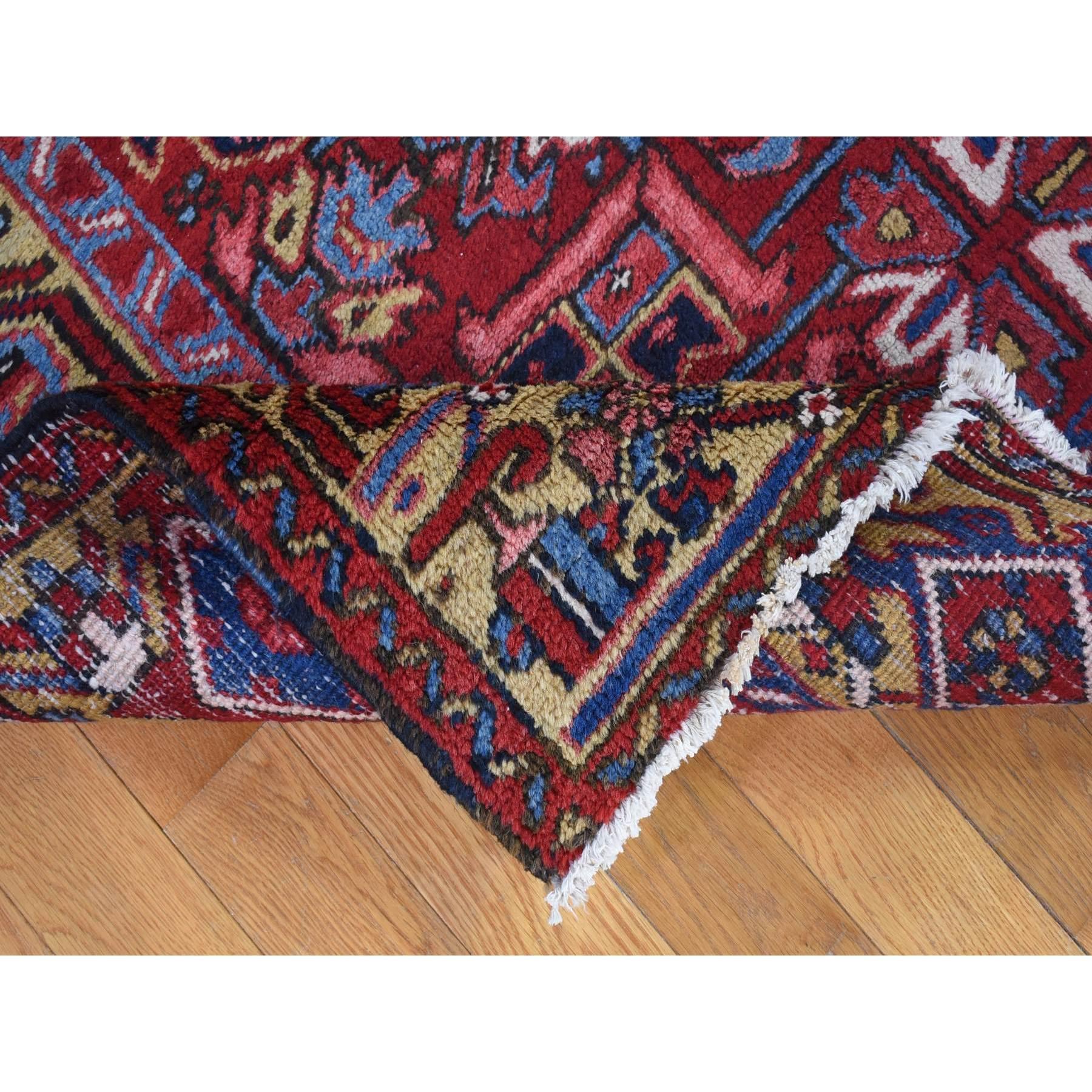 Tomato Red, Antique Persian Heriz, Geometric Design, Pure Wool, Hand Knotted Rug For Sale 1