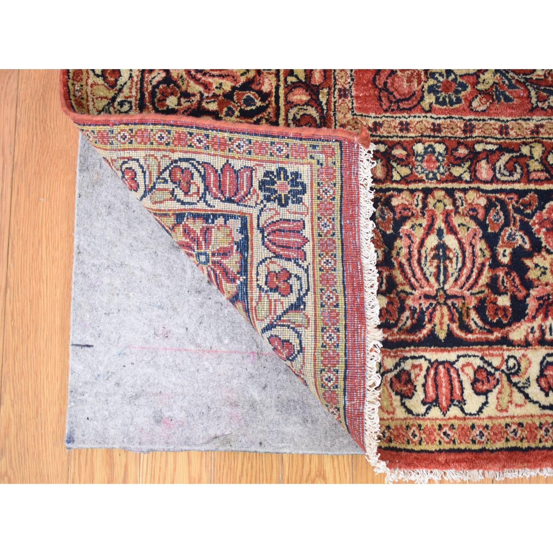 Hand-Knotted Tomato Red, Antique Persian Sarouk, Flower Bouquet Design, Hand Knotted Wool Rug For Sale