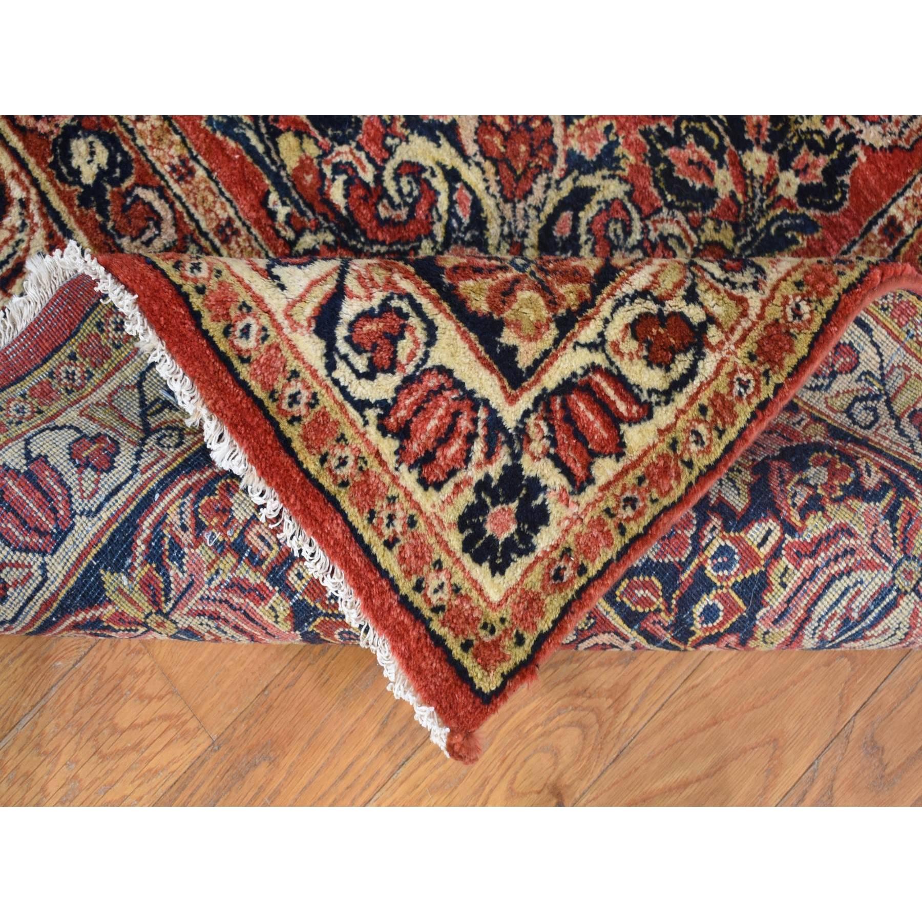 Mid-20th Century Tomato Red, Antique Persian Sarouk, Flower Bouquet Design, Hand Knotted Wool Rug For Sale