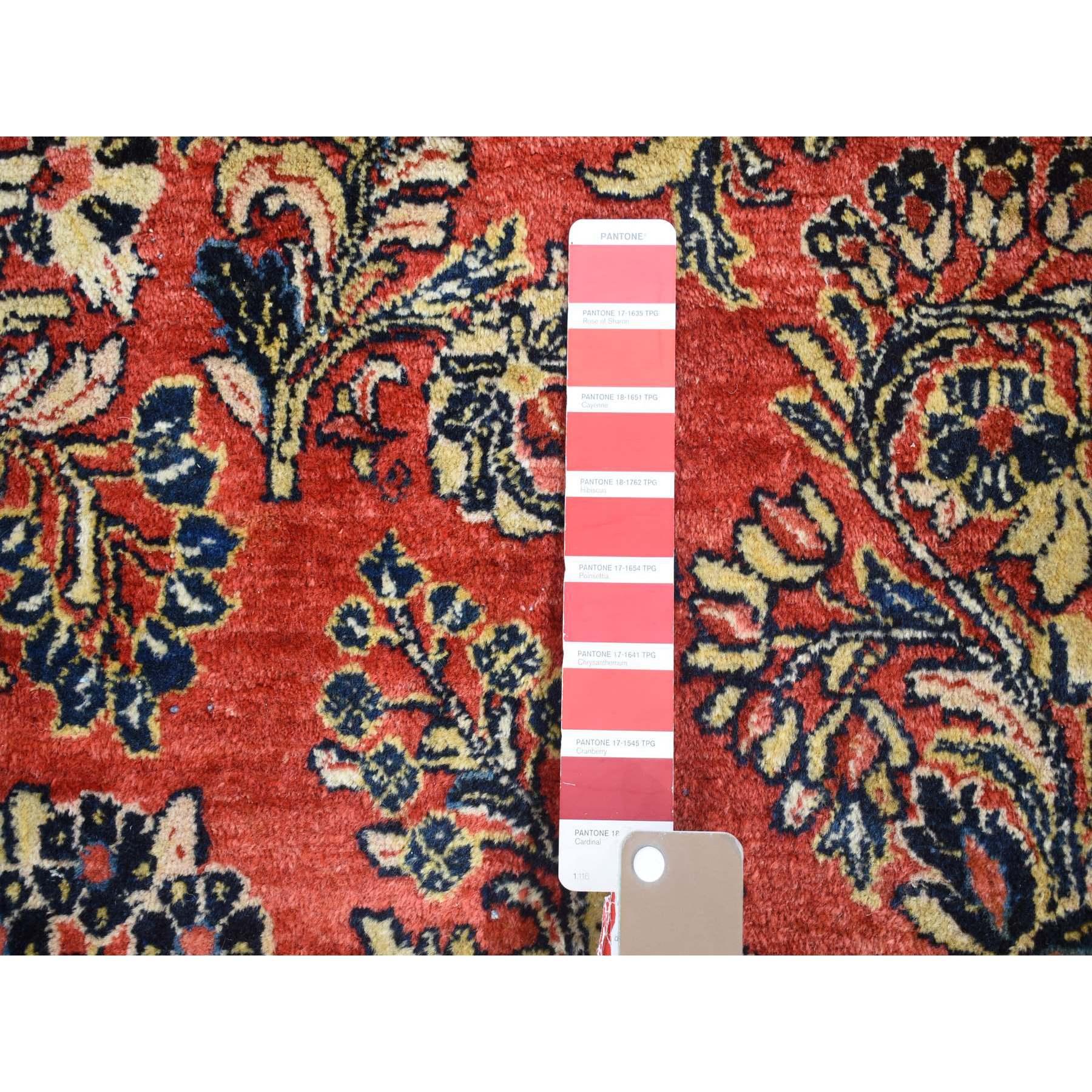 Tomato Red, Antique Persian Sarouk, Flower Bouquet Design, Hand Knotted Wool Rug For Sale 1