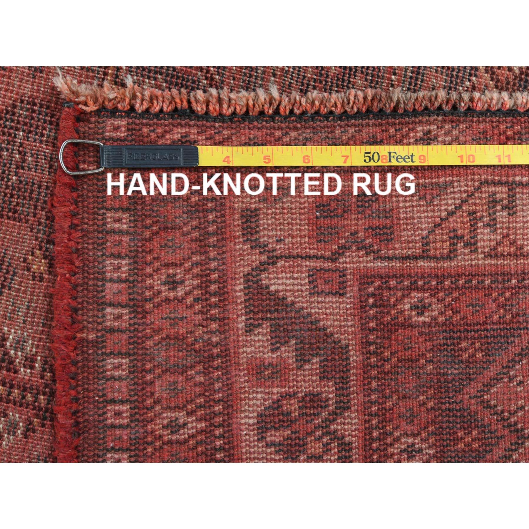 Tomato Red, Distressed Look Vintage Persian Shiraz, Hand Knotted Worn Wool Rug For Sale 1