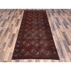 Tomato Red Rustic Look Worn Wool Hand Knotted Vintage Zoroastrian Turkaman Rug