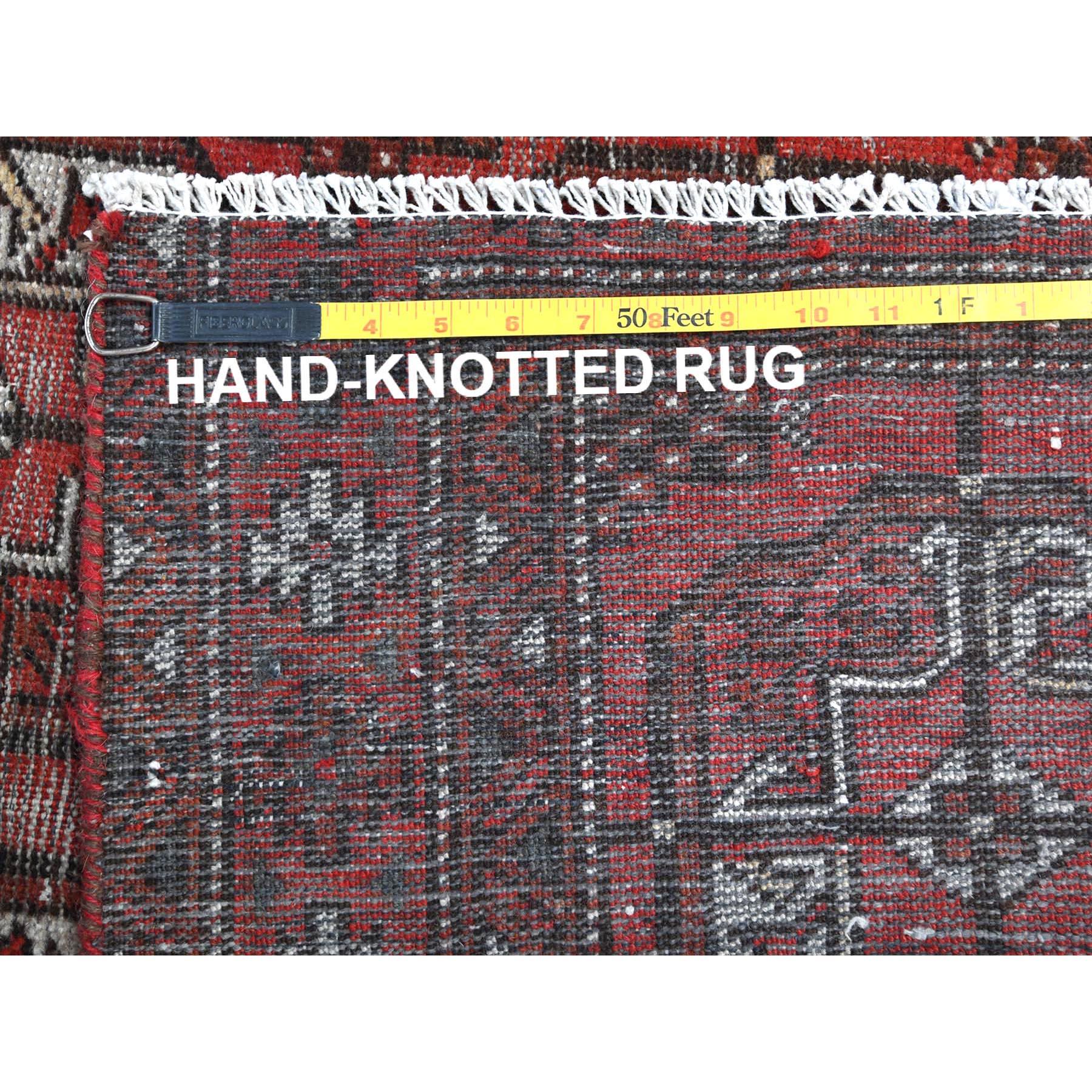 Tomato Red, Distressed Look Worn Wool Hand Knotted, Vintage Persian Turkaman Rug For Sale 1