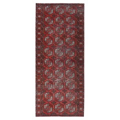 Tapis persan vintage du Turkaman rouge tomate, aspect usé et usé, noué à la main, en laine