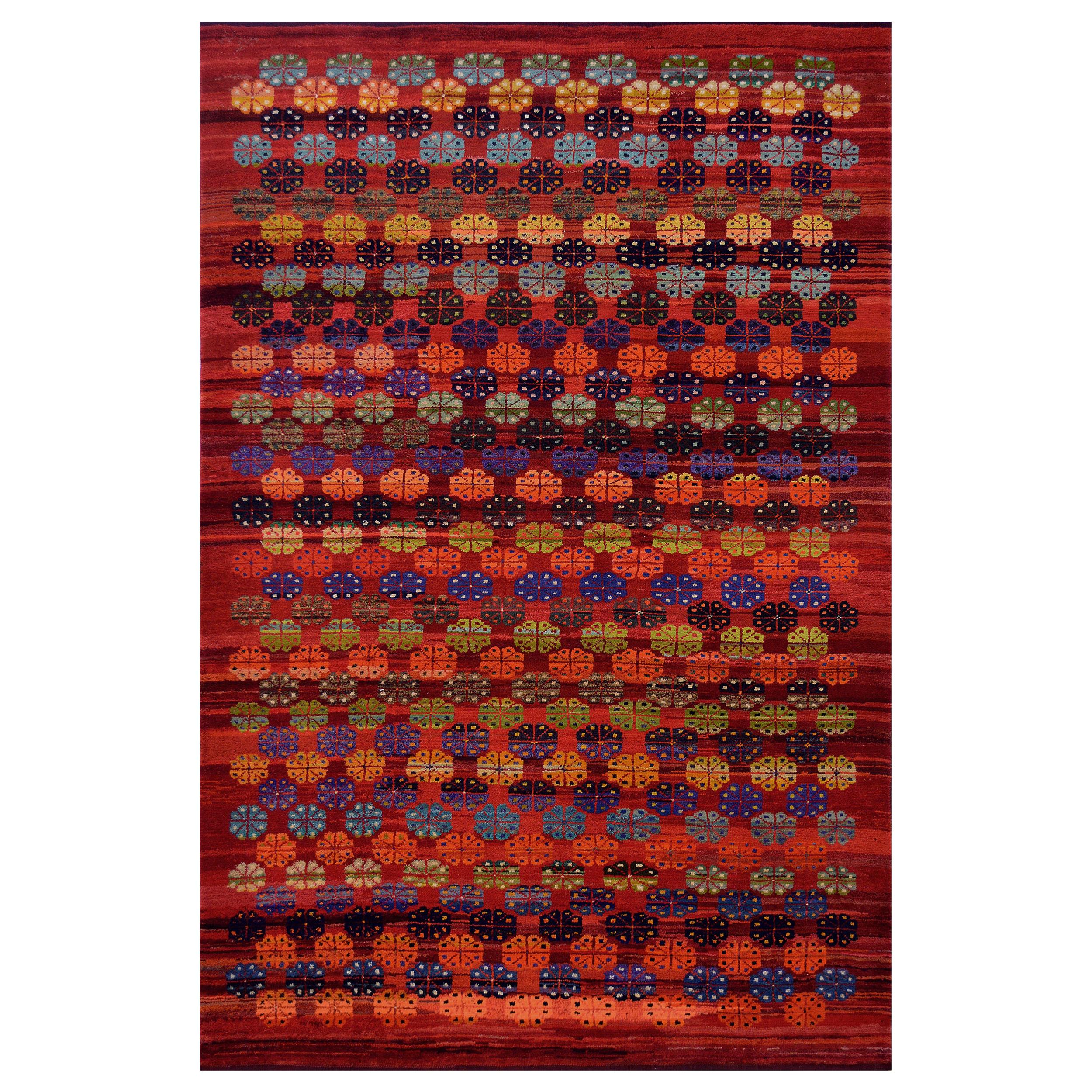 Tomato-Red Handwoven Wool Turkish Rug For Sale