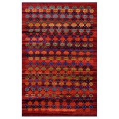 Retro Tomato-Red Handwoven Wool Turkish Rug