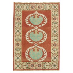 Tomato Red Mint Green Floral Turkish Anatolian Scatter Size Rug