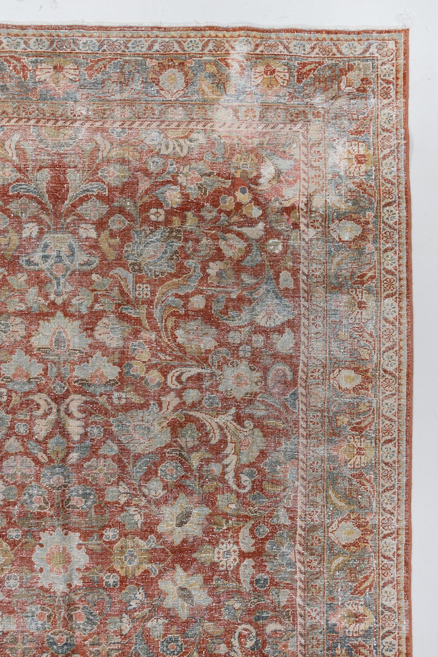 Persian Tomato Red Vintage Oriental Mahal Rug For Sale