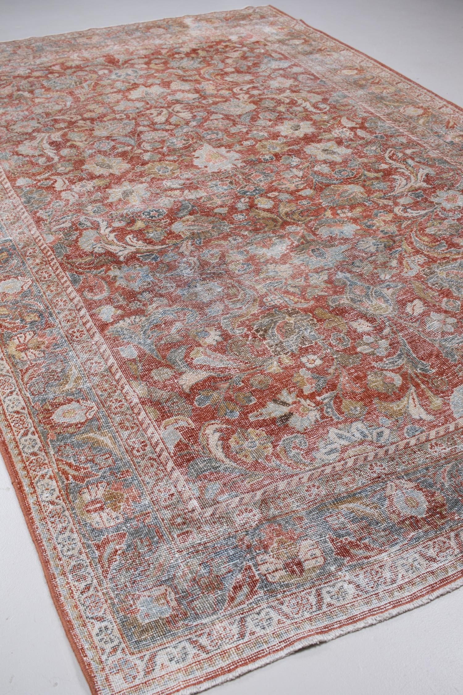 Wool Tomato Red Vintage Oriental Mahal Rug For Sale