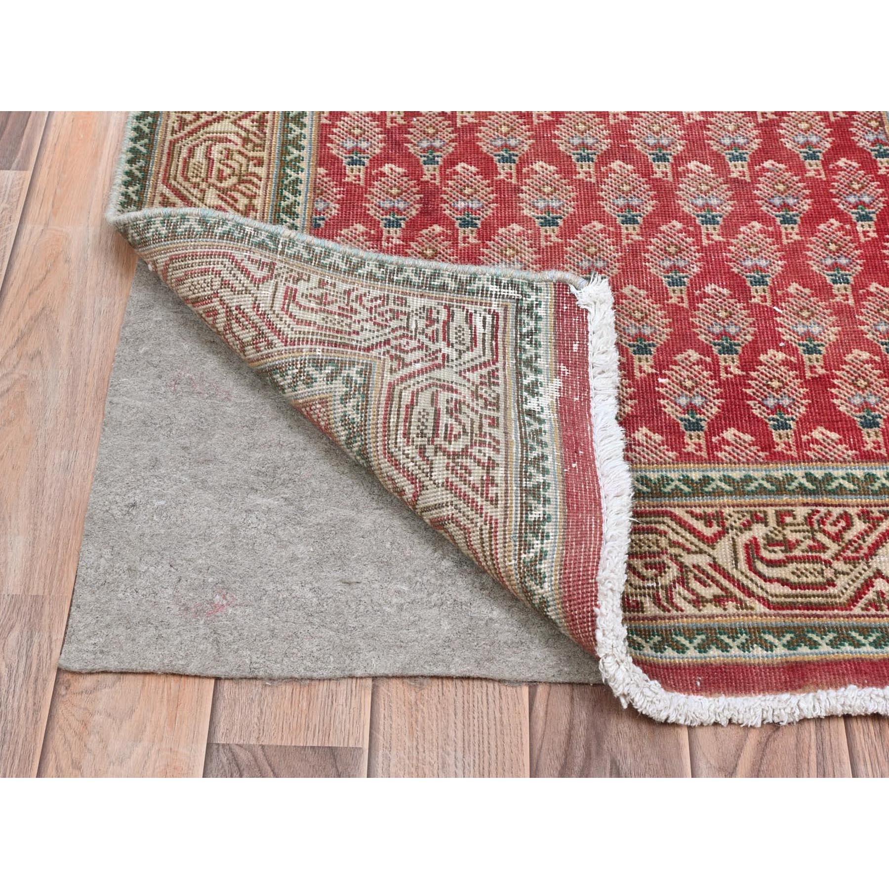 Medieval Tomato Red Vintage Persian Serab Worn Down Hand Knotted Clean Pure Wool Rug For Sale