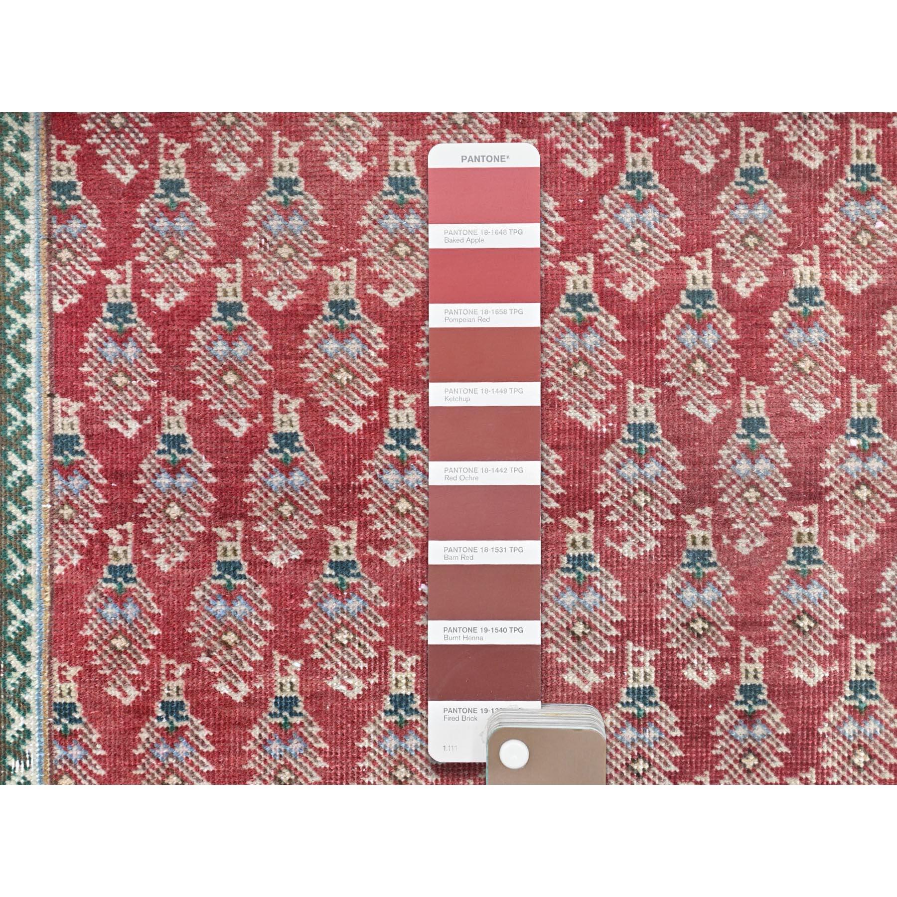 Hand-Knotted Tomato Red Vintage Persian Serab Worn Down Hand Knotted Clean Pure Wool Rug For Sale