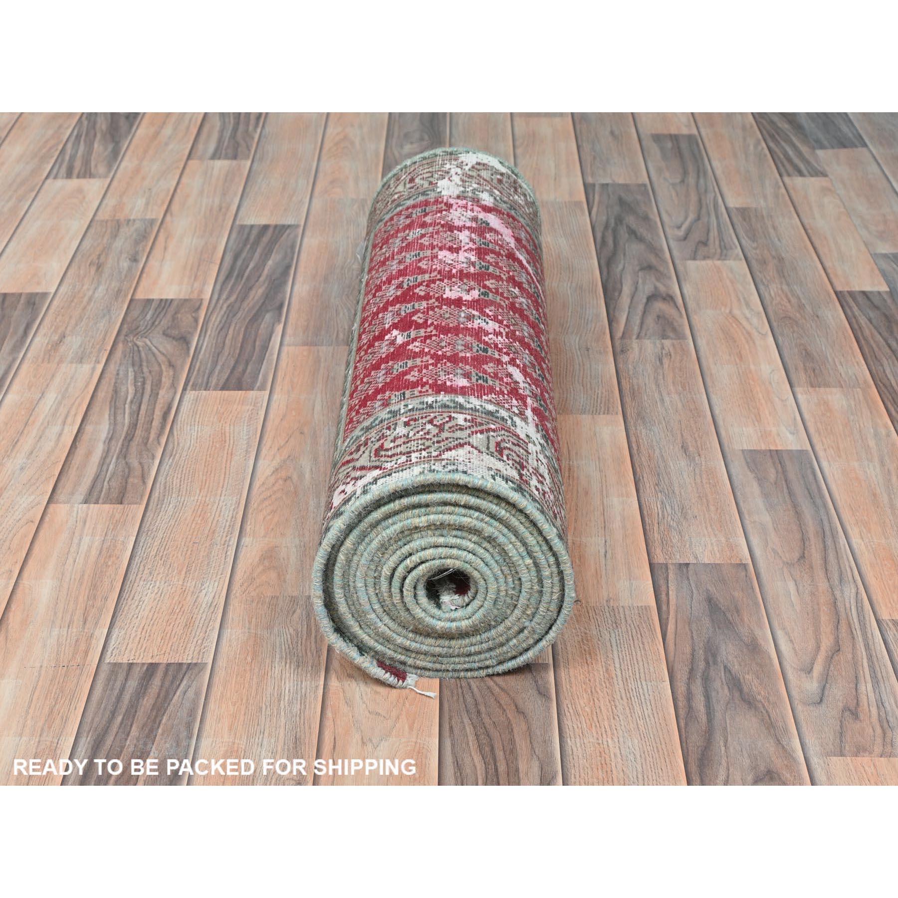Tomato Red Vintage Persian Serab Worn Down Hand Knotted Clean Pure Wool Rug In Good Condition For Sale In Carlstadt, NJ