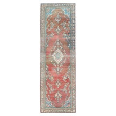 Tomato Red with Sunset Colors, Hand Knotted Retro Persian Bibikabad Wool Rug