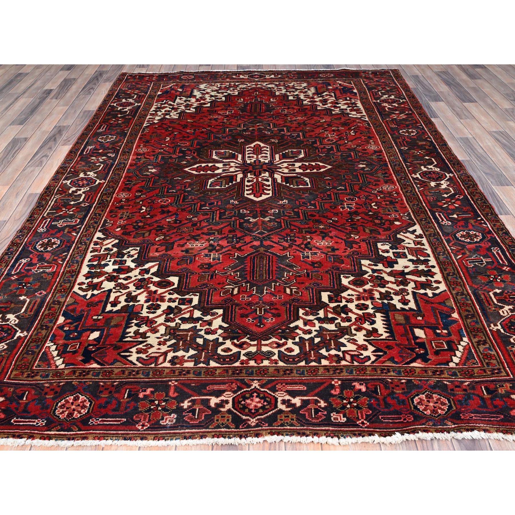 Hand-Knotted Tomato Tango Red Vintage Persian Heriz Soft Pile Hand Knotted Clean Wool Rug For Sale