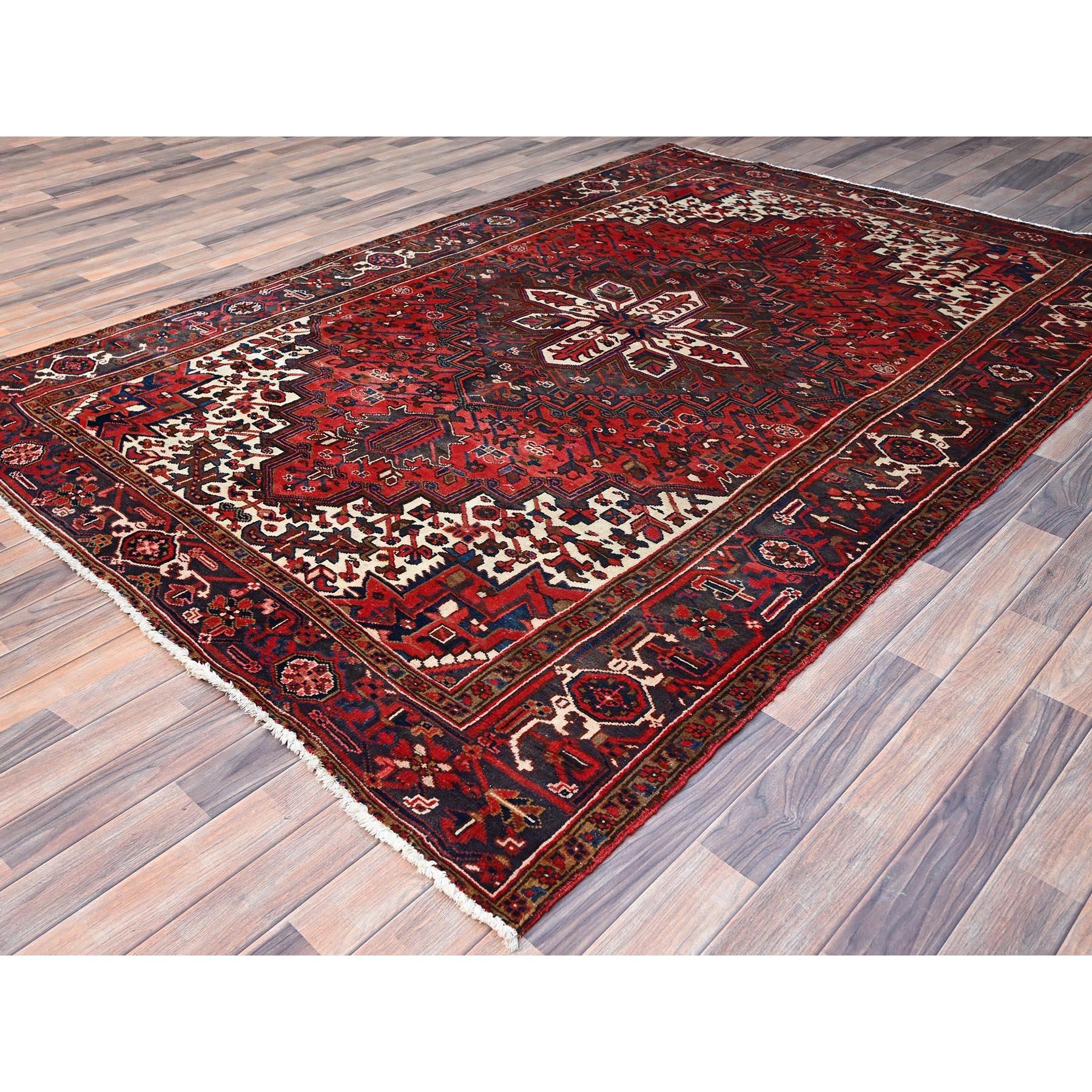 Tomato Tango Red Vintage Persian Heriz Soft Pile Hand Knotted Clean Wool Rug In Good Condition For Sale In Carlstadt, NJ