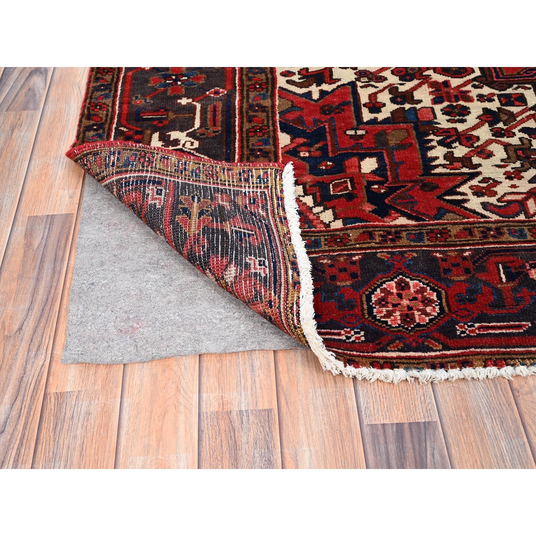 Mid-20th Century Tomato Tango Red Vintage Persian Heriz Soft Pile Hand Knotted Clean Wool Rug For Sale